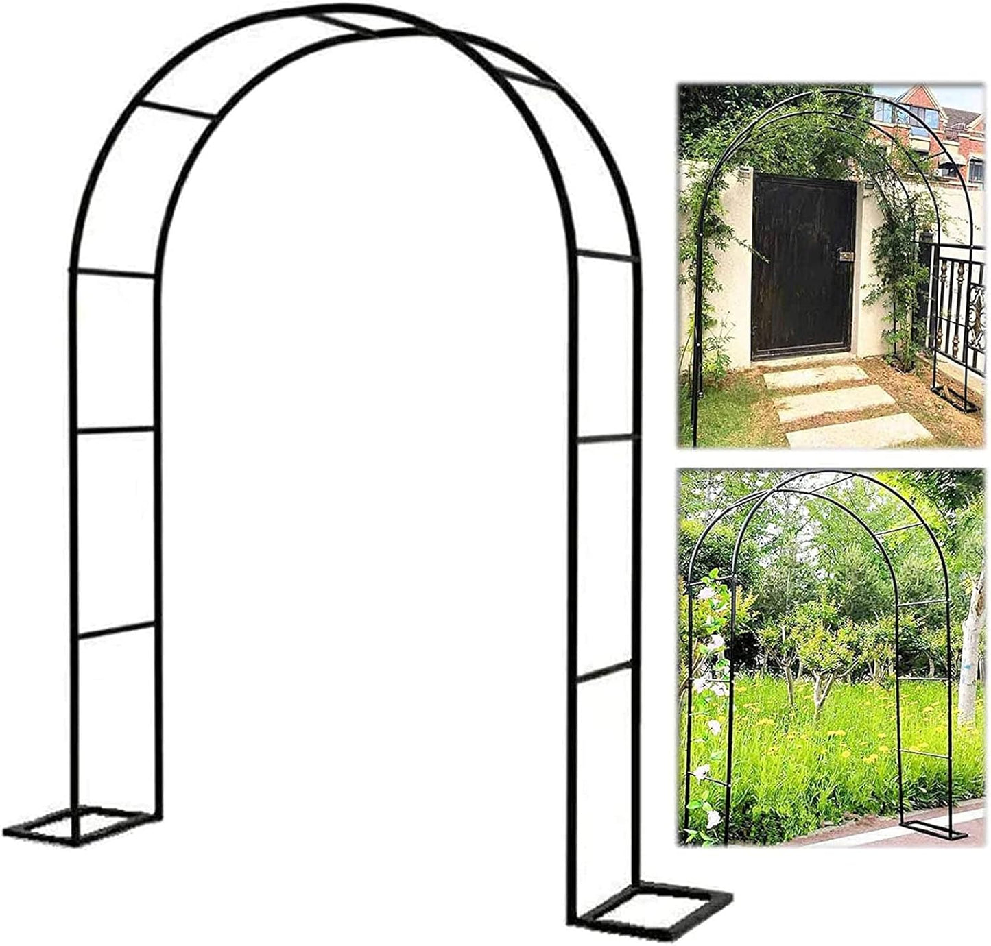 Heavy Duty Metal Garden Arch for Climbing Plants, Rose Arbor Flower Stand, Outdoor Wedding Decoration, Stable Black Archway, Size W3.0*H2.2m (118.1 * 86.6in)