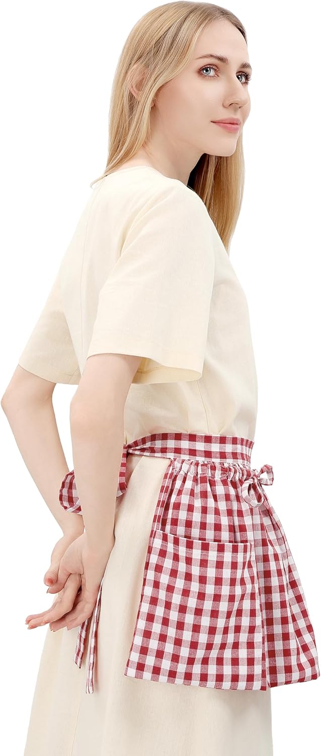 C-ZOFEK Linen Gardening Apron with Pockets for Women Men Farm Orchard Garden (Muiticolor)