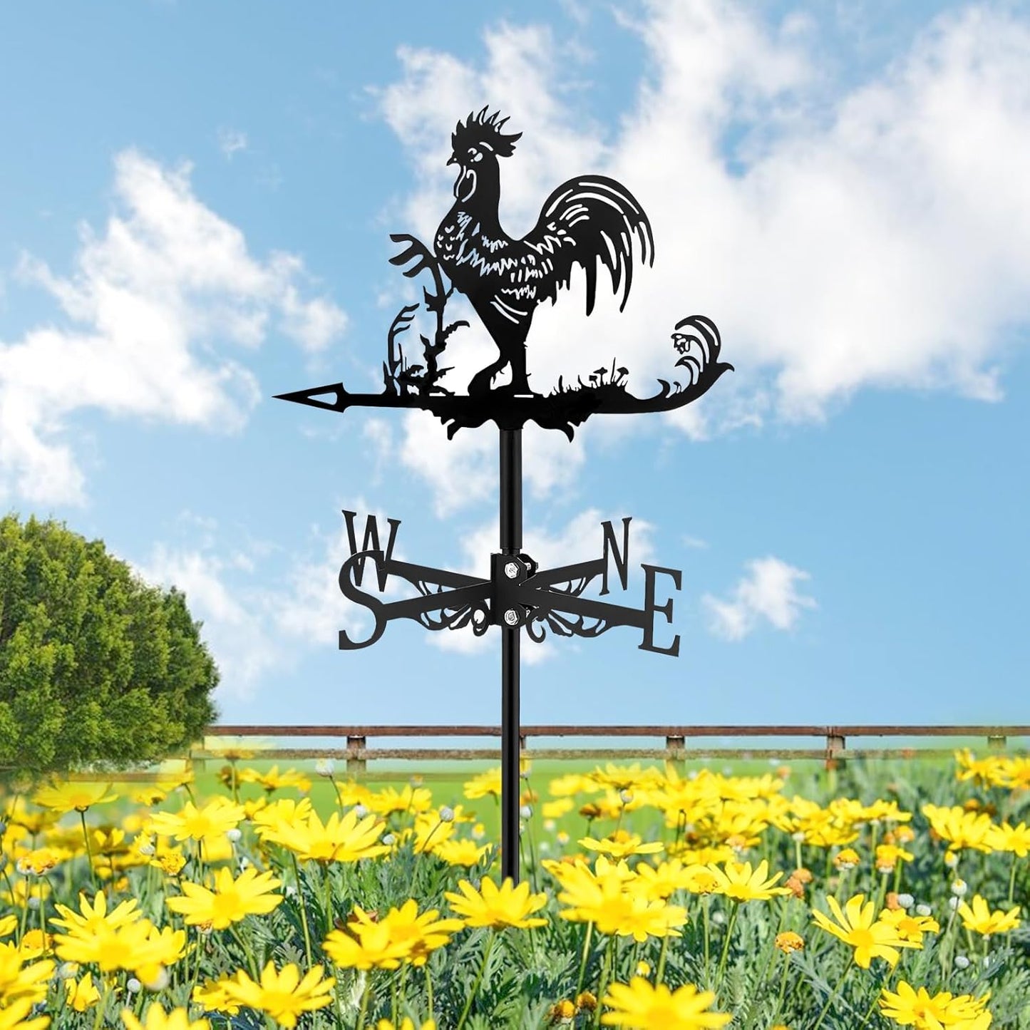 Fenteer Metal Rooster Shape Weathervane Roof Mount Weather Vane Outdoor Scene Chicken Garden Weather Vane for for Shed Garden Yard Patio Decor