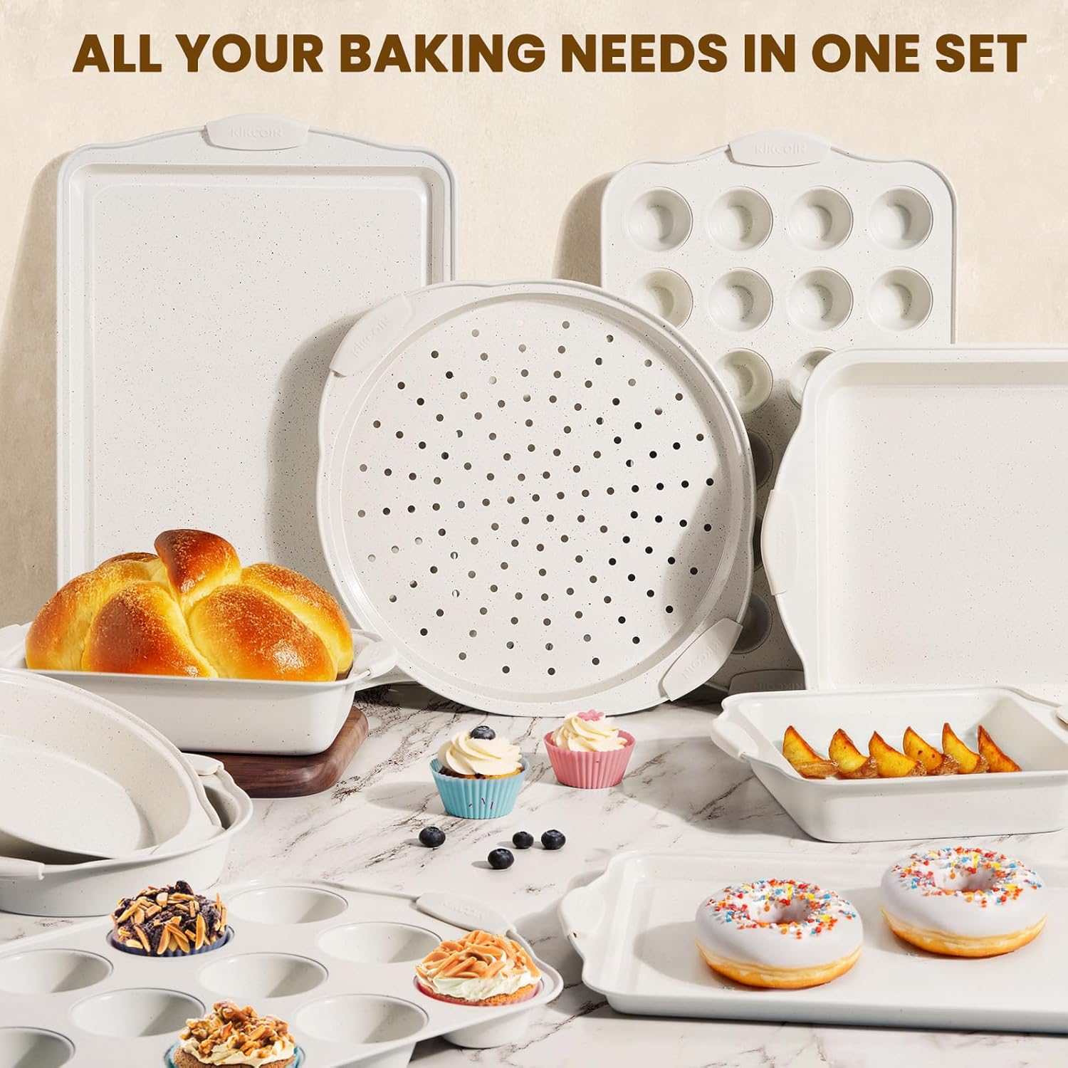 Kikcoin 22 PCS Nonstick Baking Pans Set, Stackable Bakeware Sets with 