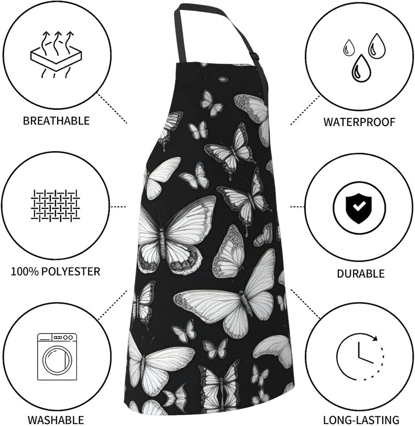 Hand drawn color butterfly 1 print Waterproof chef's apron with pocket