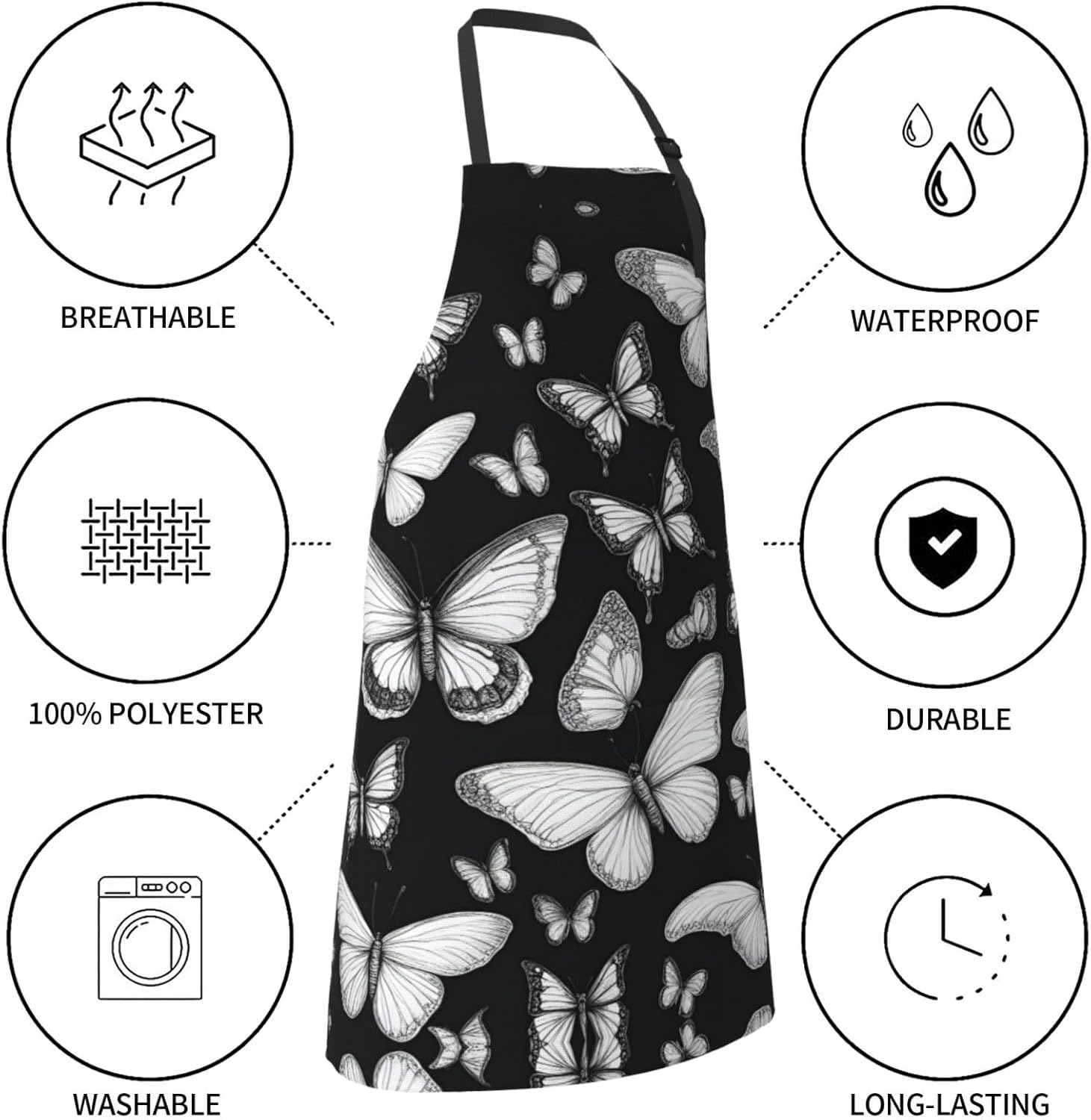 Hand drawn color butterfly 1 print Waterproof chef's apron with pocket