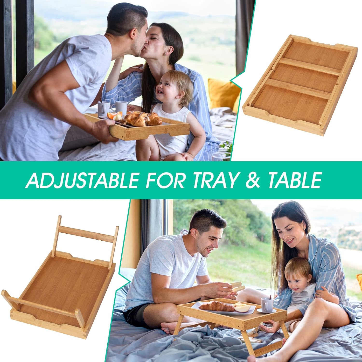 Artmeer Bed Tray Table with Folding Legs,Bamboo Breakfast in Bed for T