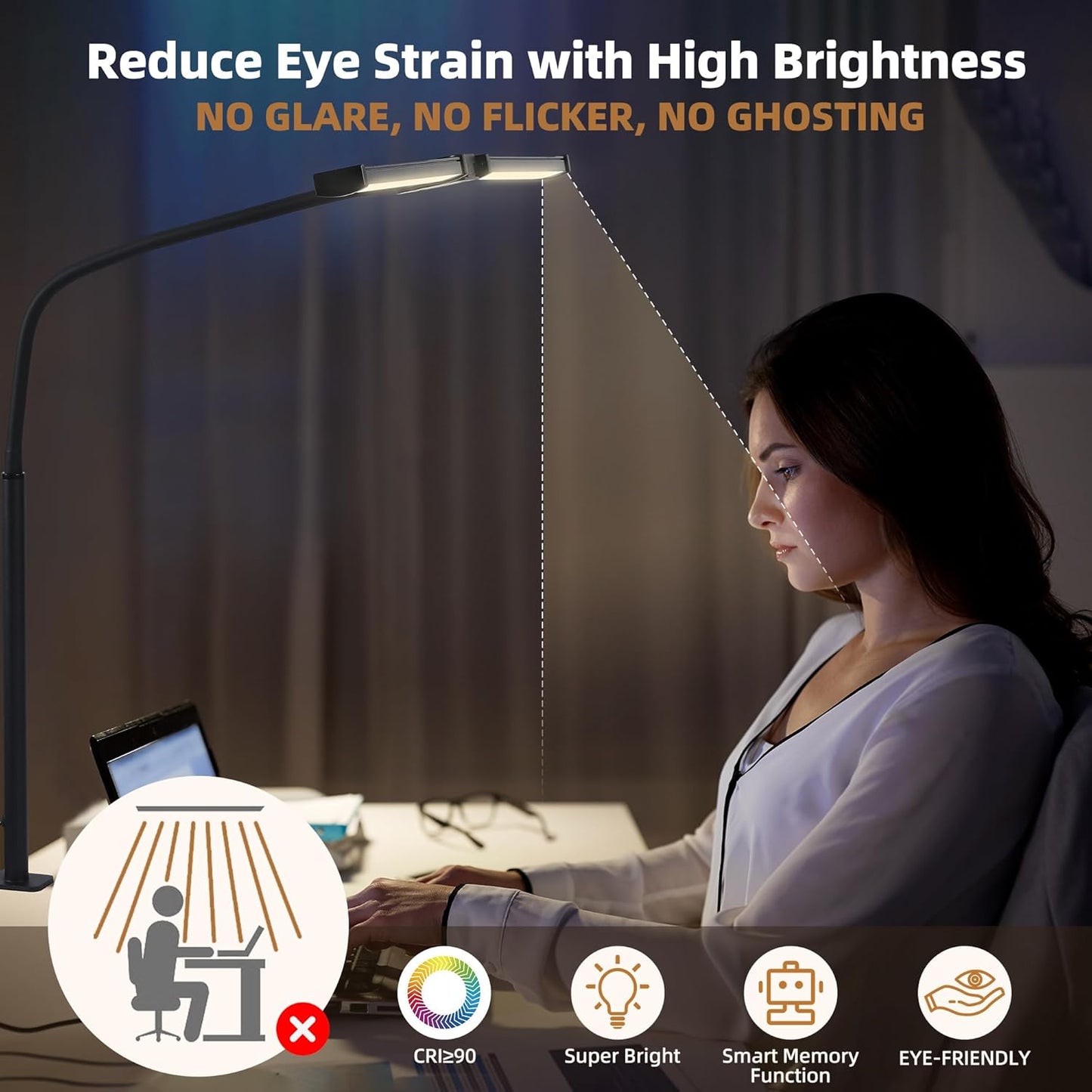 Led Desk Lamp for Home Office, Eye-Care Architect Light with Clamp, Sm