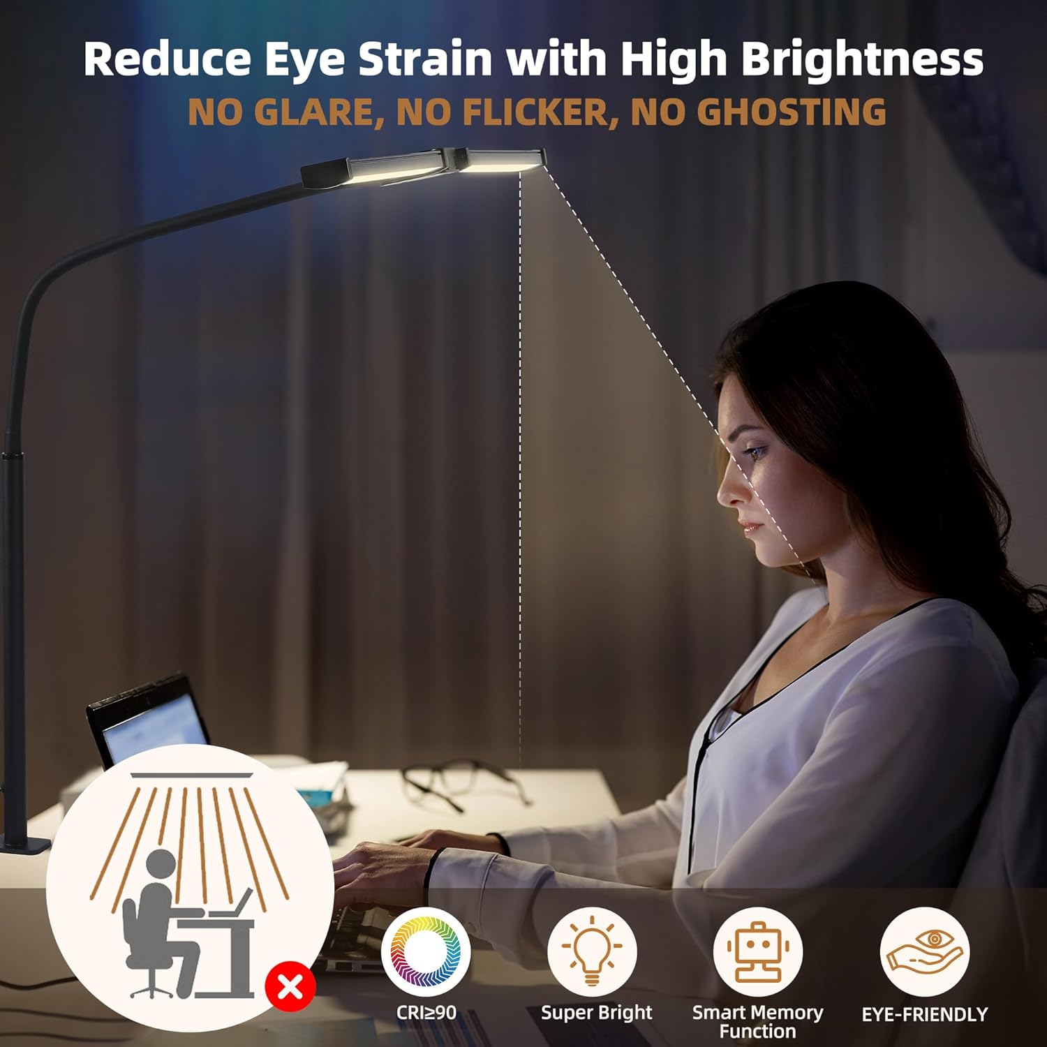 Led Desk Lamp for Home Office, Eye-Care Architect Light with Clamp, Sm