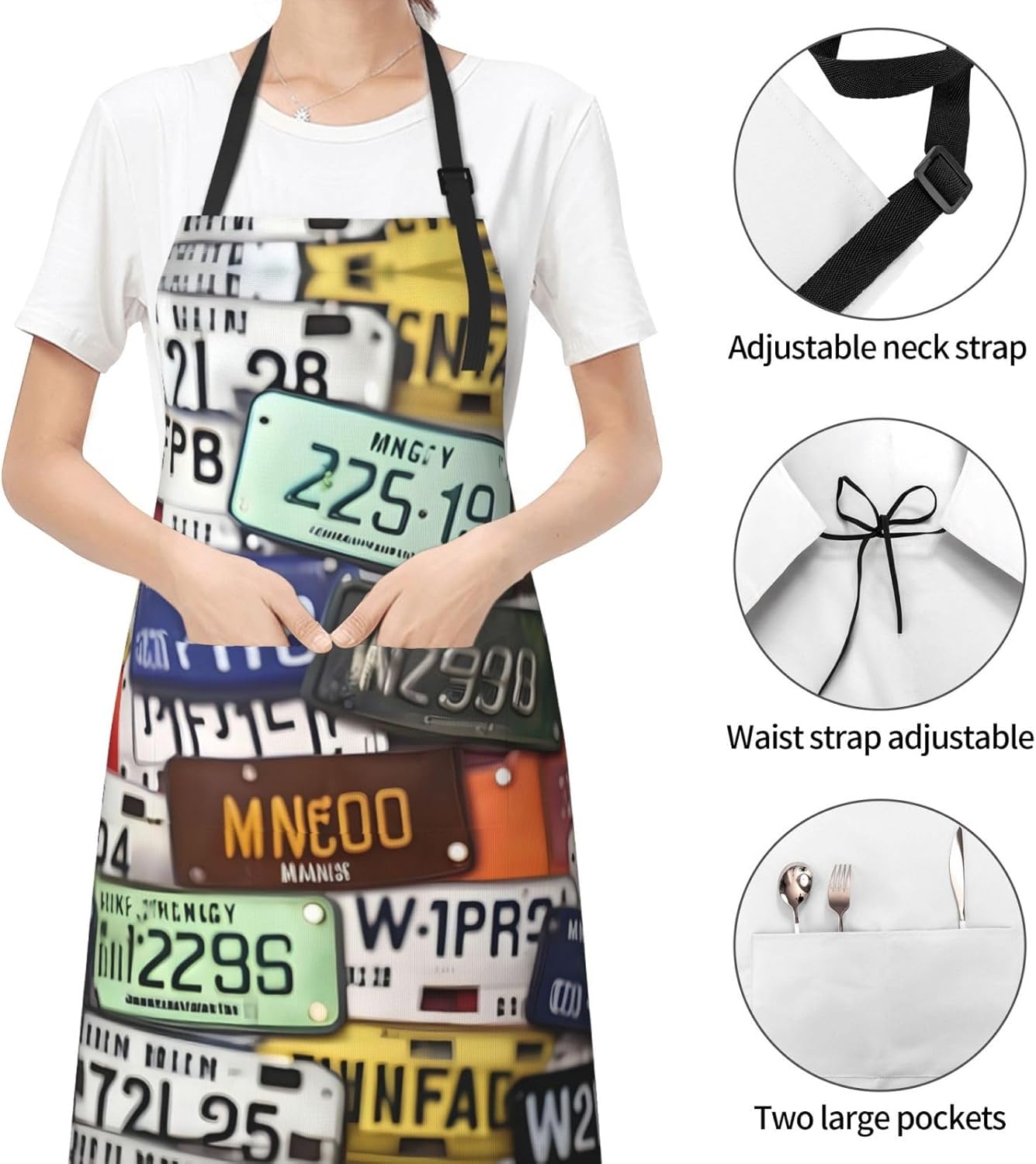 License Plate print Waterproof apron with pocket adjustable cooking apron for adult kitchen bibs to bake