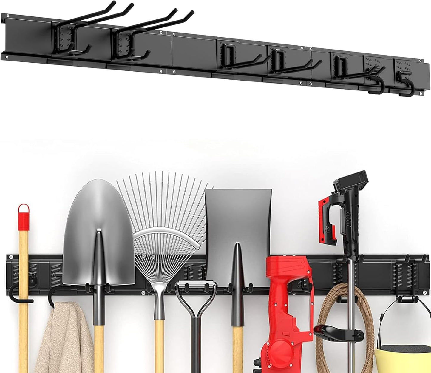 Garage Tools Storage Organizer Garden Wall Mount,48 Inches Hooks Tools Adjustable Metal Hooks,Yard Storage Rack-600lbs Capacity for Hanging Garage Tool Garden Snowboard Mop Organization