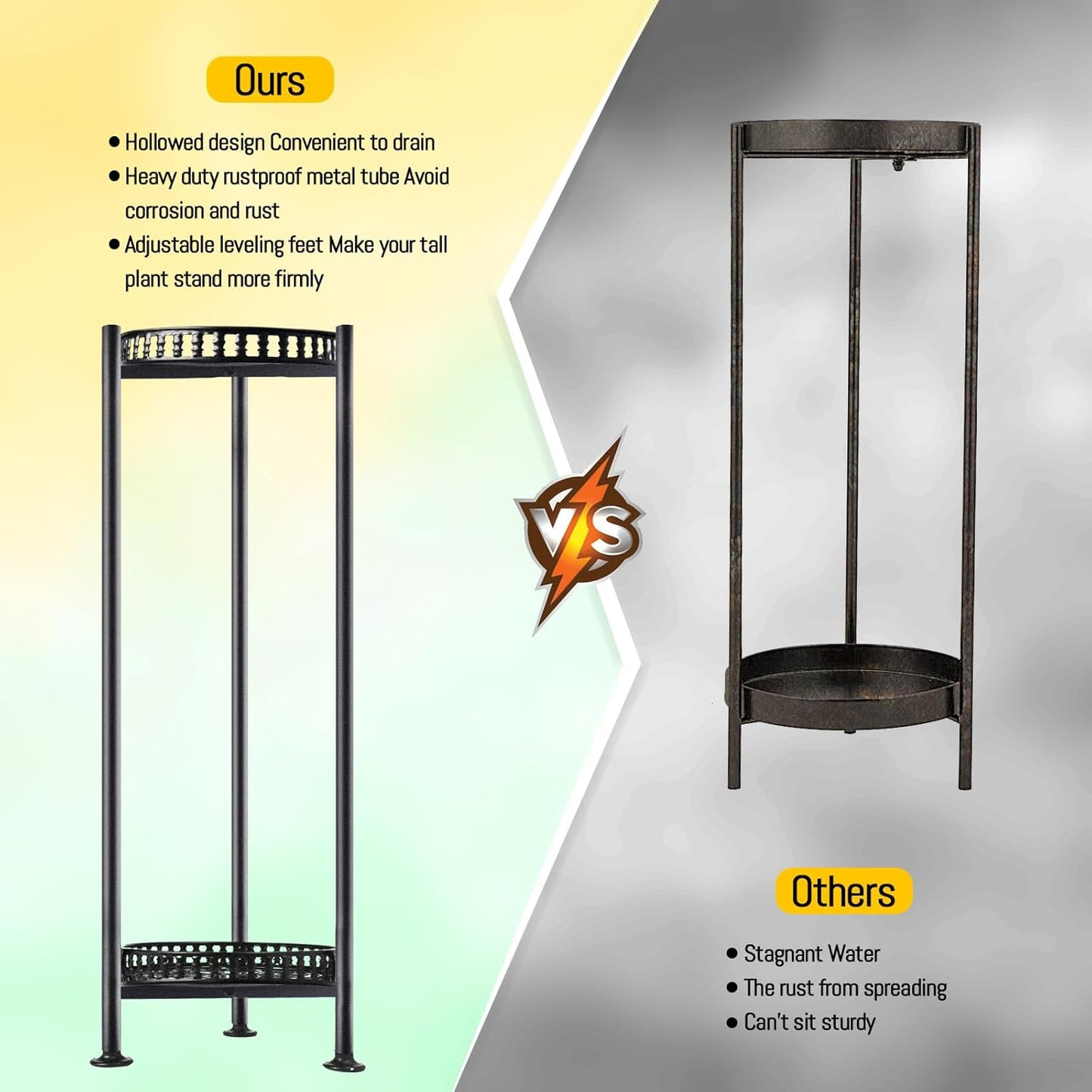 Plant Stand Indoor Outdoor, 30'' Tall Plant Stands, 2 Tier Metal Plant