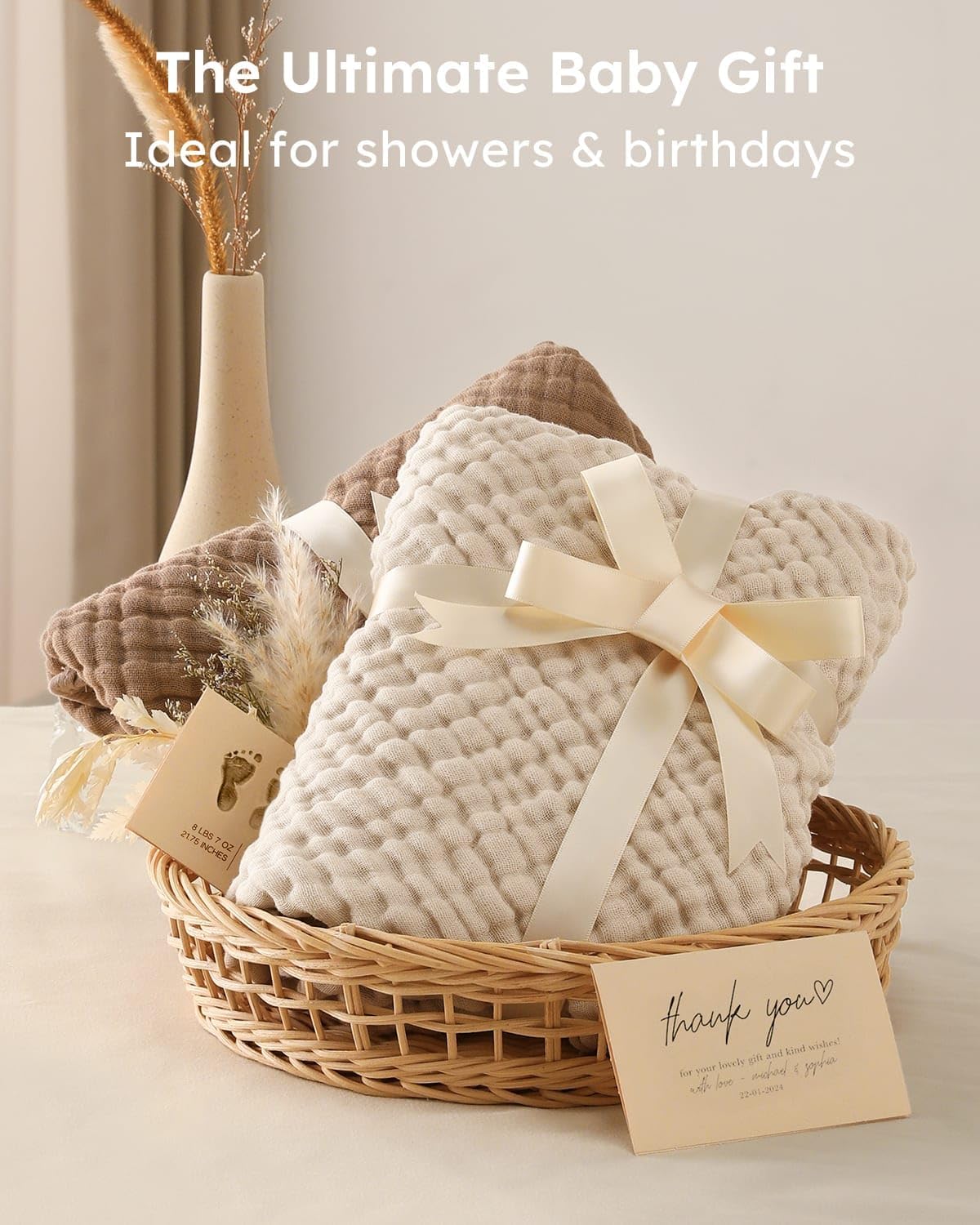 Yoofoss Hooded Baby Towels for Newborn 2 Pack 100% Muslin Organic Cott
