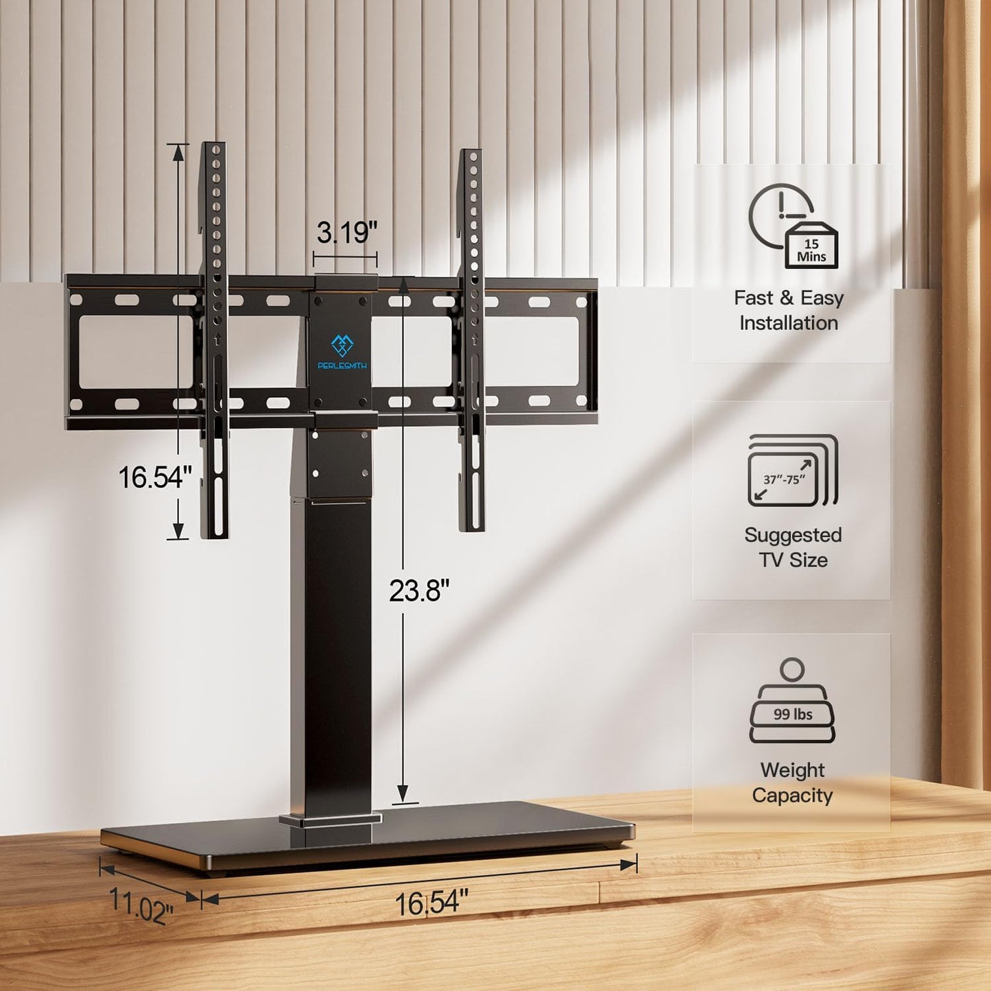 PERLESMITH Universal Swivel TV Stand Legs for 37-75 inch TVs, Height Adjustable Tabletop Mount Holds up to 99lbs, Television Table TV Stands for Livingroom & Bedroom, Universal VESA 600x400mm, PSTVS13