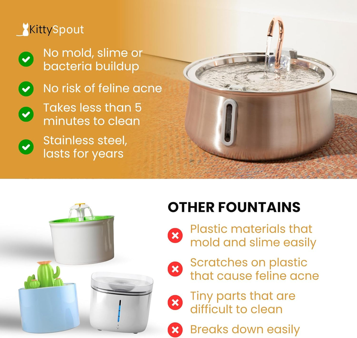Stainless Steel Cat Water Fountain Automatic Drinking Fountain, Quiet 