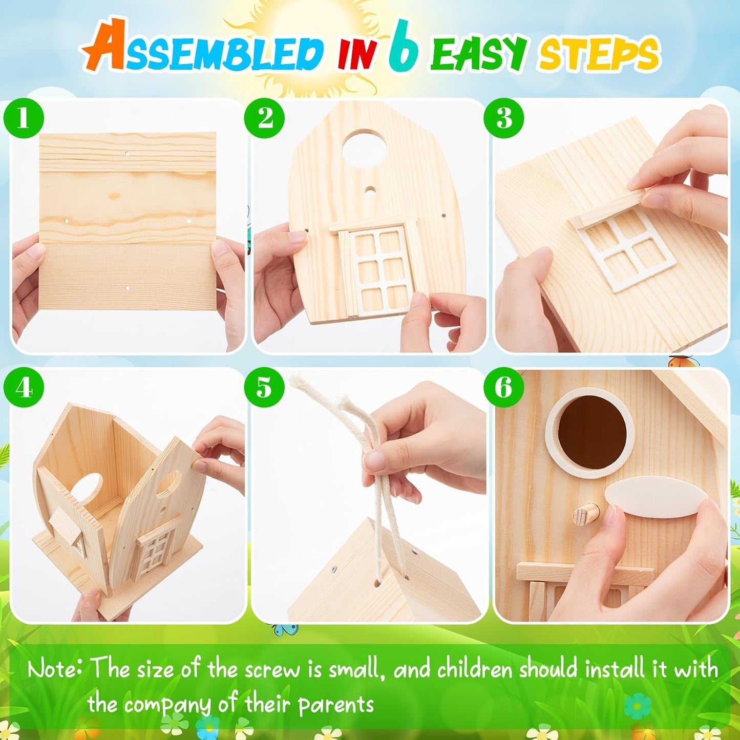 Liliful 2 Pack Wooden Bird House Kits, Build It Yourself Woodworking Kit for Adult Kids 4-8, 8-12 with Paint and Paintbrushes, Solid Weather Proof Natural Pine Wood, Pre Drilled (Rural Style)
