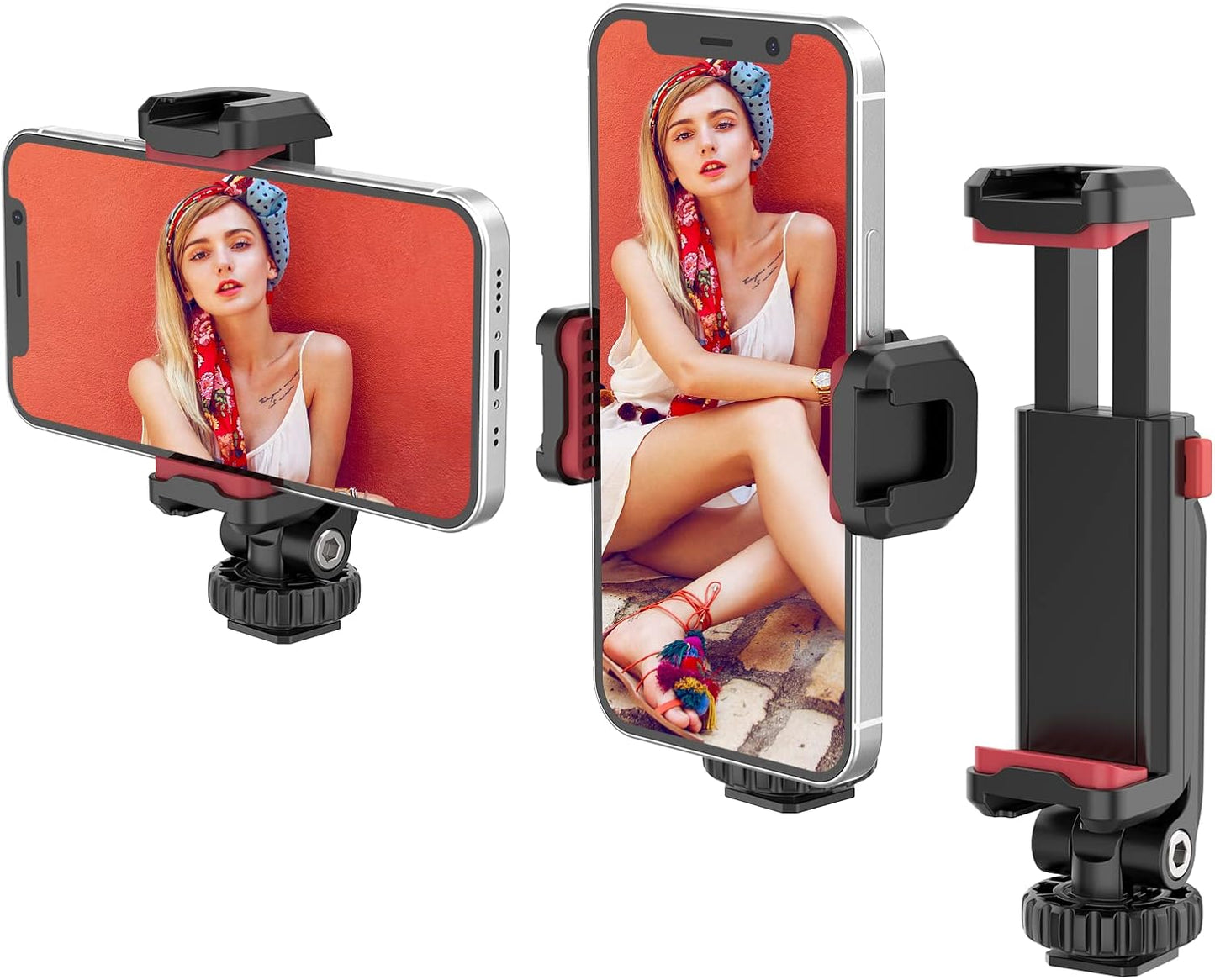 ULANZI Phone Tripod Mount ST-06S, Universal Smartphone Mount Adapter with 2 Cold Shoe, 360° Rotates Adjustable Cell Phone Clip Clamp Holder, Compatible with iPhone17/16/15, Samsung Galaxy Smartphones