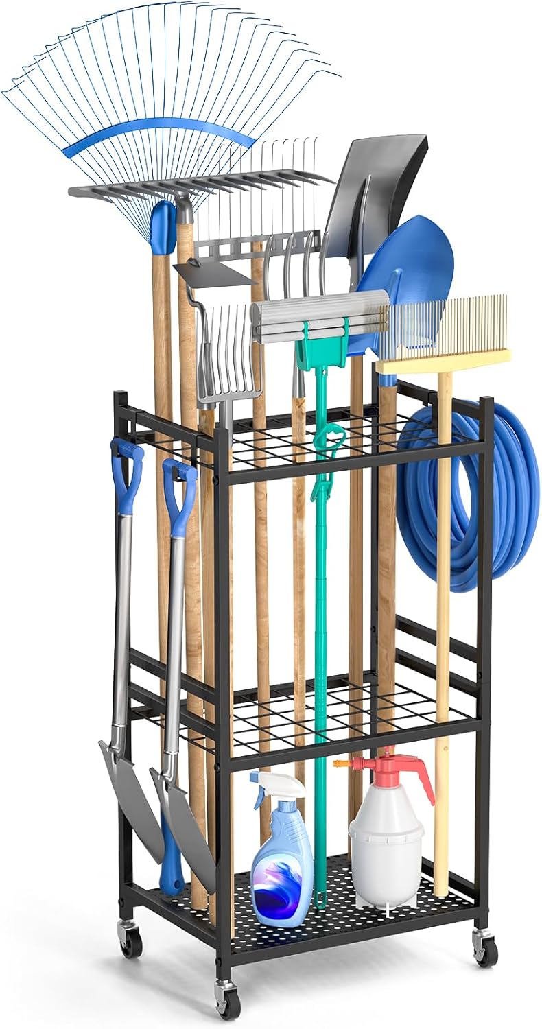 Garden Organizer With Wheels, Yard Tower Rack for Garage Storage, Up t