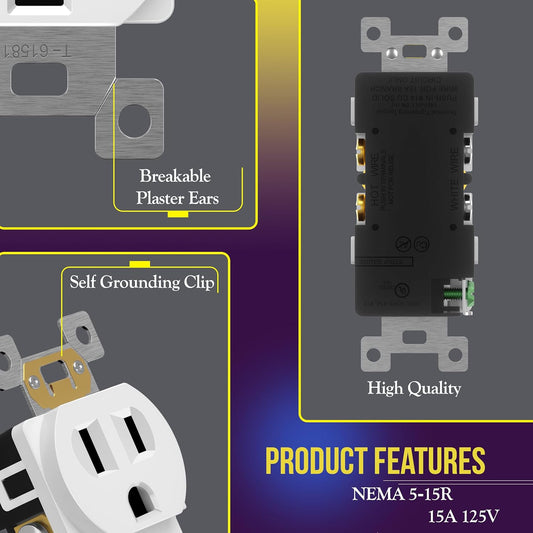 ENERLITES Duplex Receptacle Outlet, Residential Grade Electrical Wall 