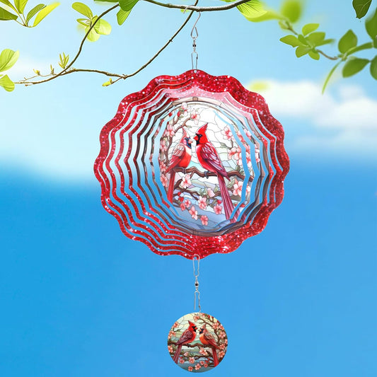 Red Cardinal Wind Spinner, 12 Inches 3D Stainless Steel Cardinal Garden Decor Yard Art, Cardinal Gifts for Women Outdoor Ornaments Outside Patio Decorations