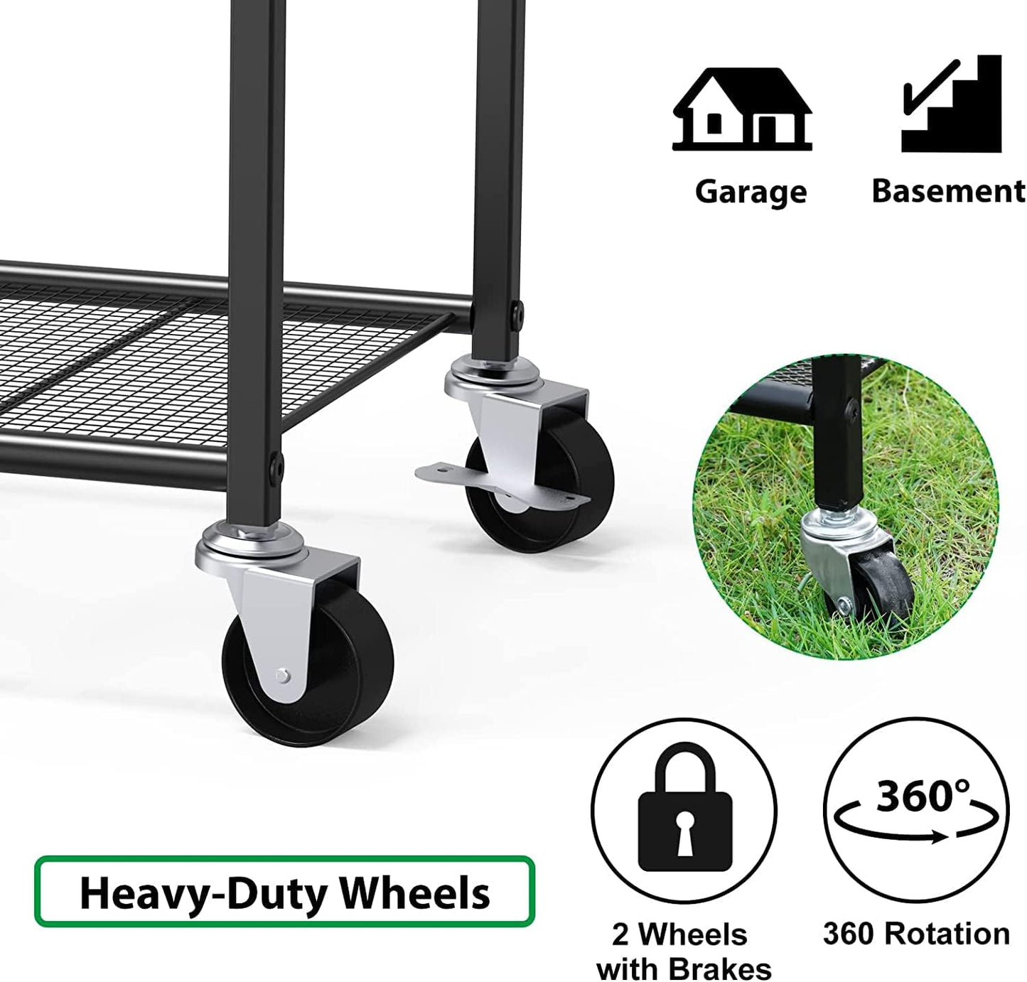 Uboway Garden Tool Organizer: Yard Tool Organizer for Garage with Water Hose Holder and Wheels, Up to 60 Long Handled Tools, Garden Tool Holder For Garage, Shed, Outdoor, Easy to Install, Black