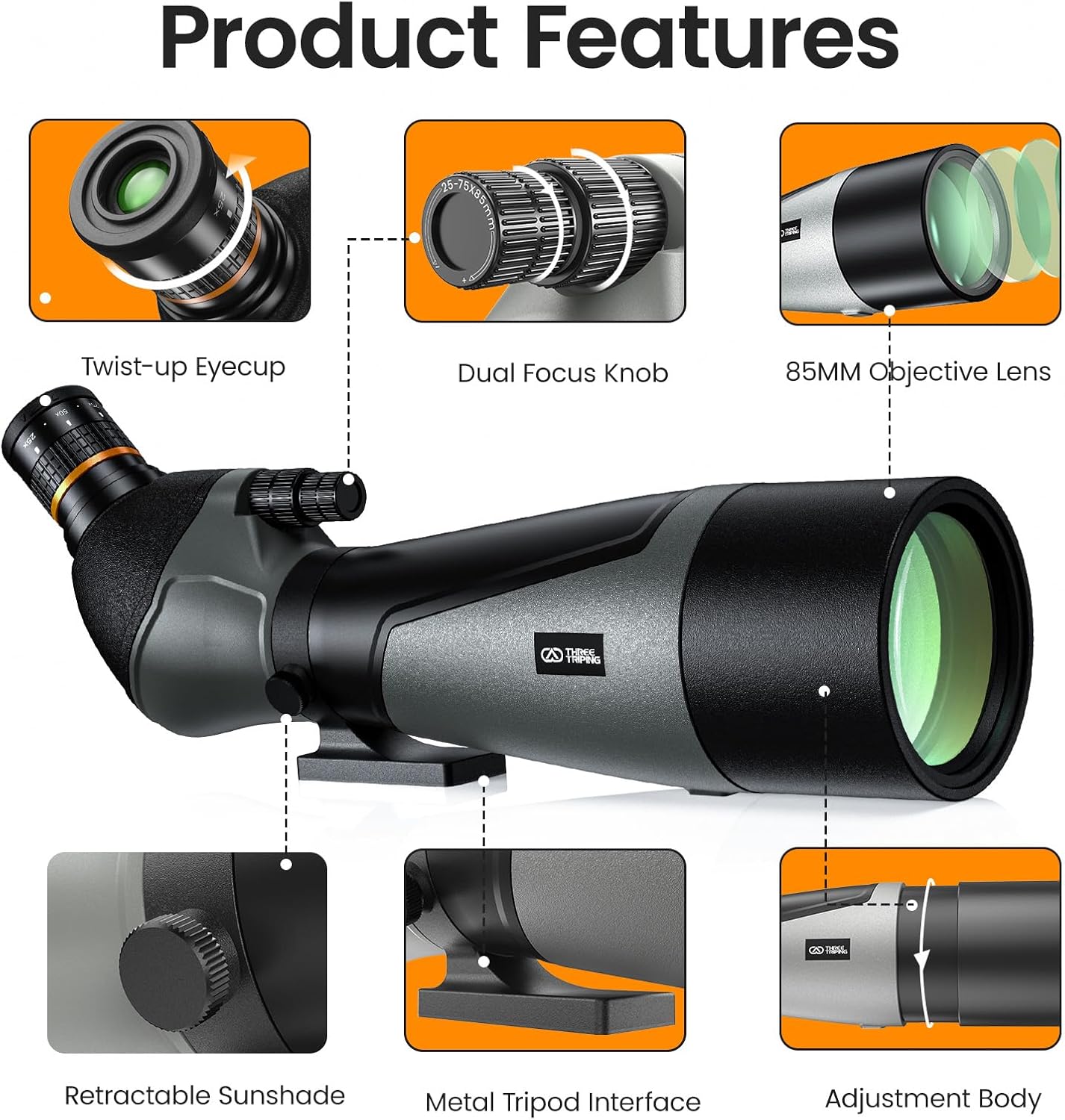 25-75x85 Spotting Scope - Spotter Scope with Tripod, Phone Adapter & C
