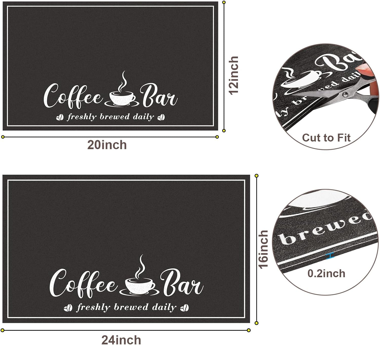 Absorbent Coffee Mat, Fashion Dish Drying Mat for Kitchen Counter Coffee Bar Accessories Espresso Machine Dish Rack 12" x 20" Black