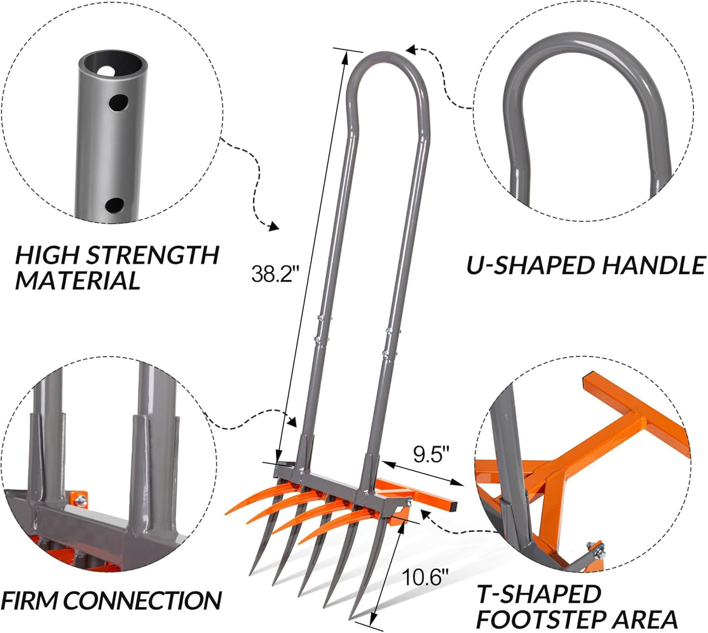 Walensee Broad Fork Garden Tool, 9 Tines Heavy Duty Broadfork Hand Til