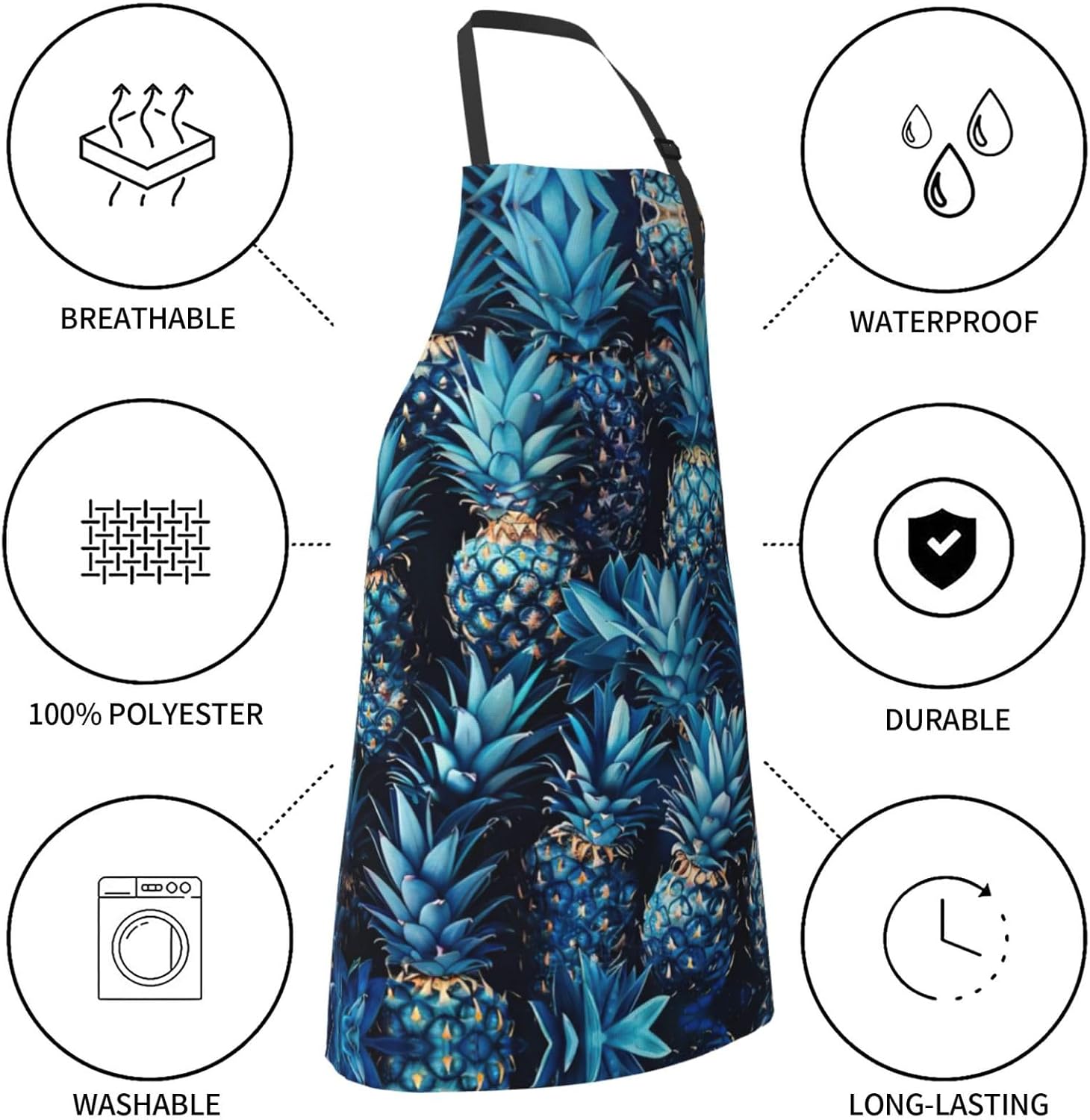 Blue pineapple print Waterproof chef's apron with pocket apron for kit