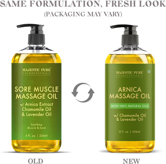 MAJESTIC PURE Arnica Sore Muscle Massage Oil for Massage Therapy - Ref