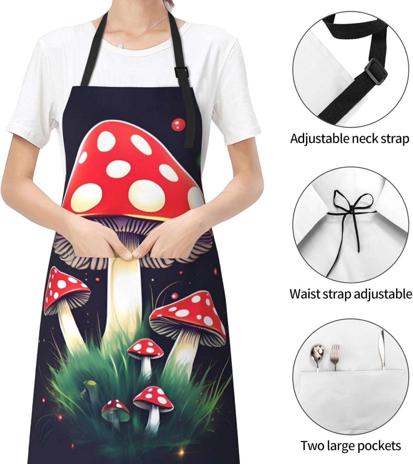 Magic Mushrooms print Waterproof apron with pocket adjustable cooking apron for adult kitchen bibs to bake