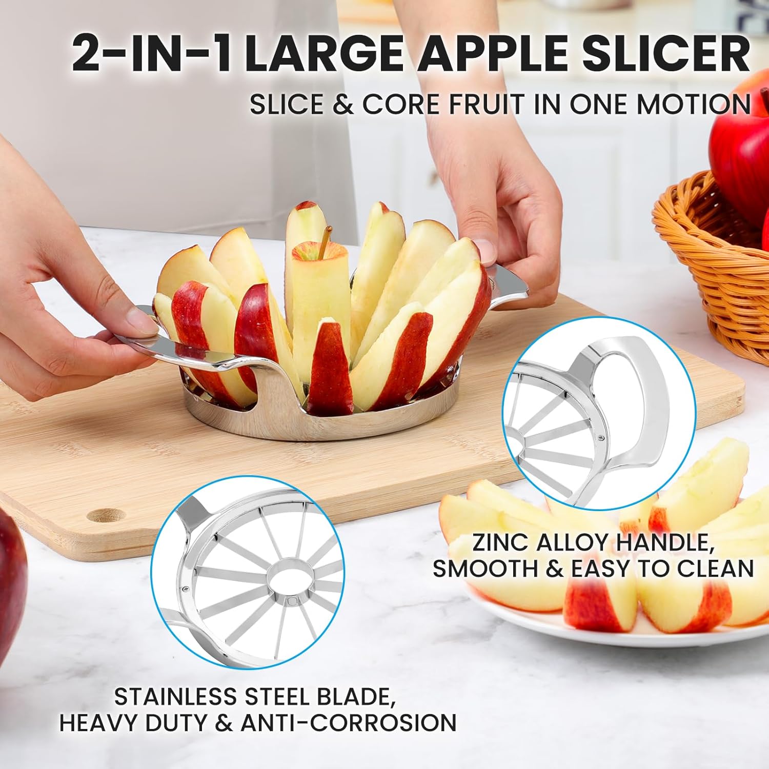 4.72 Inch Extra Large Apple Slicer with 12 Blades - Professional Heavy