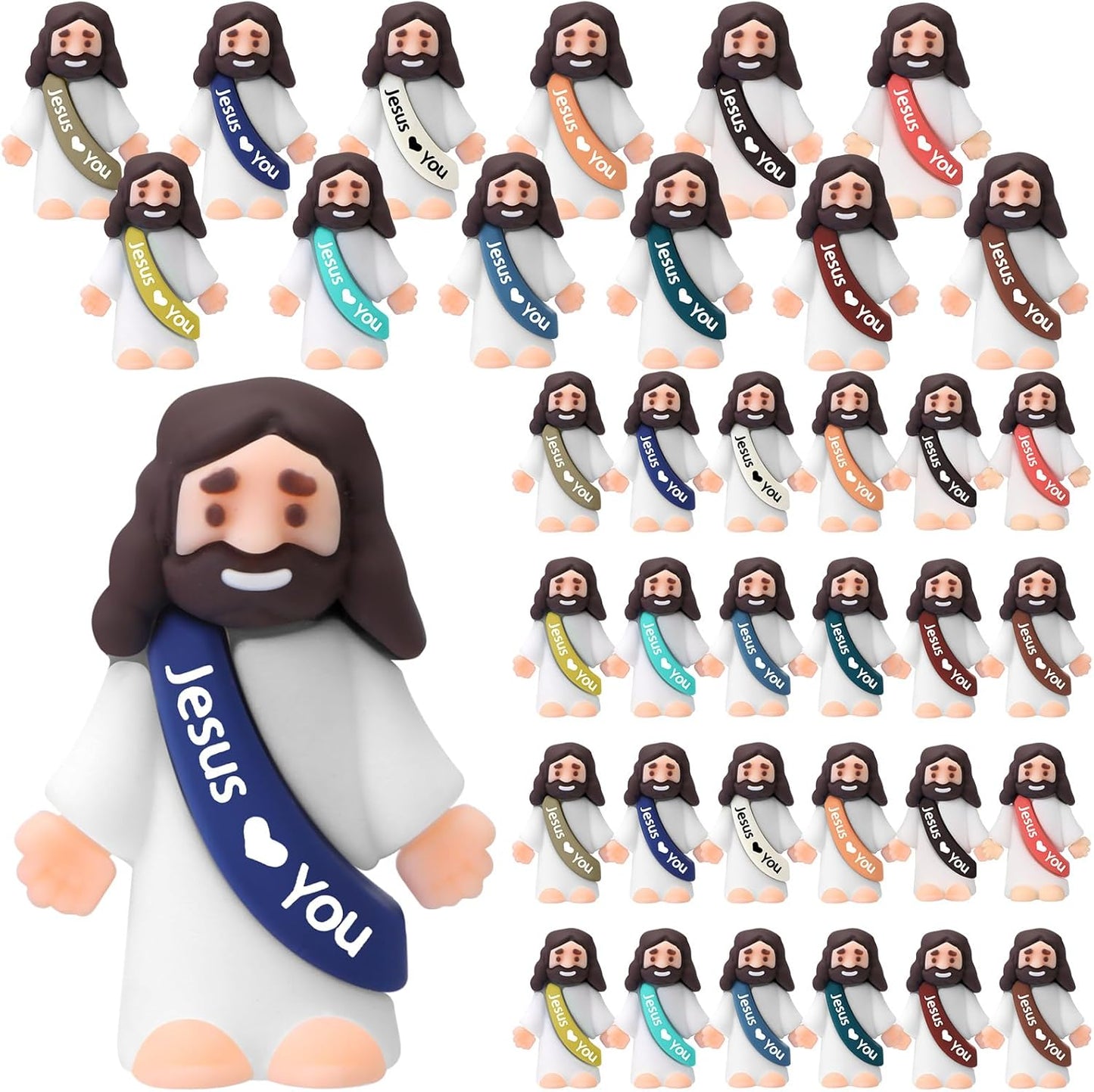 Bememo 25 Pcs Little Jesus Figures, Mini Jesus Loves You Figures, Original Design Multicolor Tiny Easter Figurines to Hide and Seek Religious Gifts for Easter Egg Stuffers(Christian Colors)