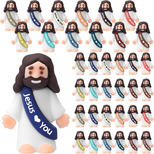 Bememo 25 Pcs Little Jesus Figures, Mini Jesus Loves You Figures, Original Design Multicolor Tiny Easter Figurines to Hide and Seek Religious Gifts for Easter Egg Stuffers(Christian Colors)