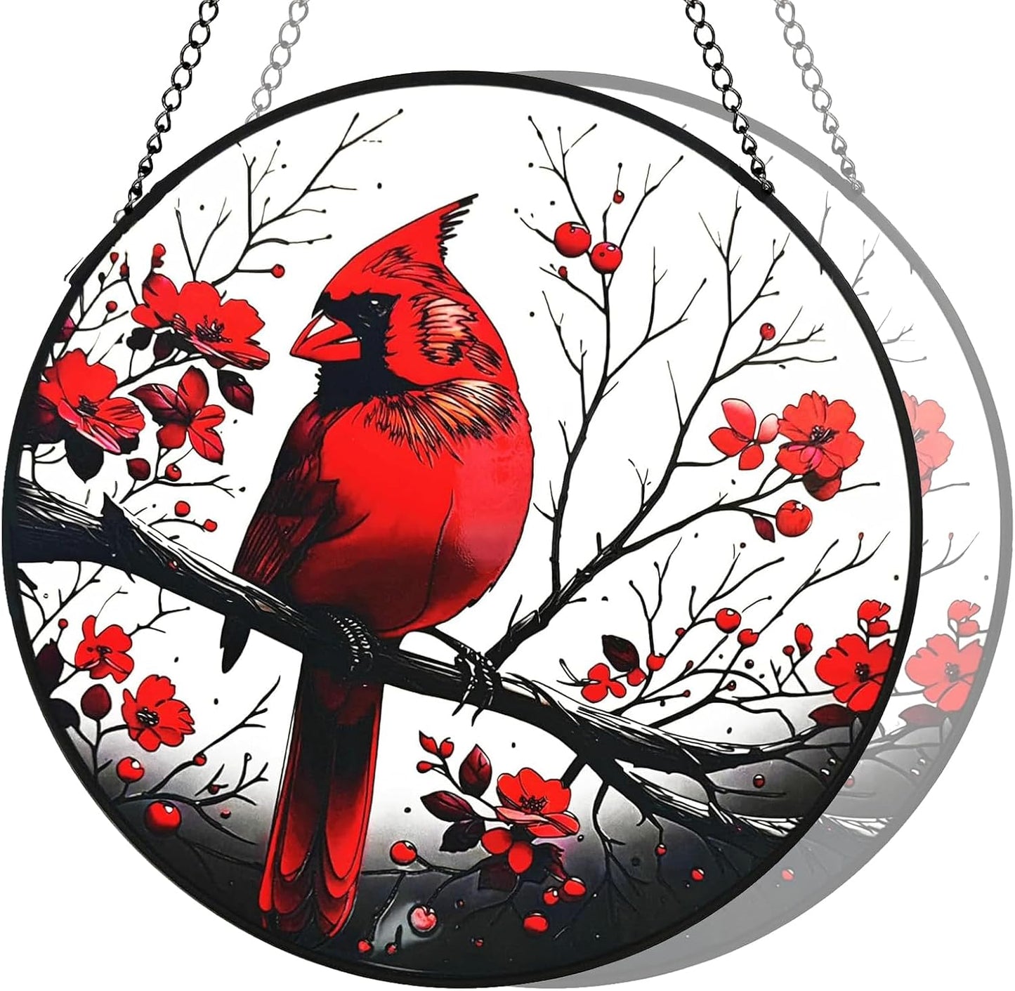 Red Cardinal Garden Suncatchers Outdoor, Cardinal on Branch Stained Gl
