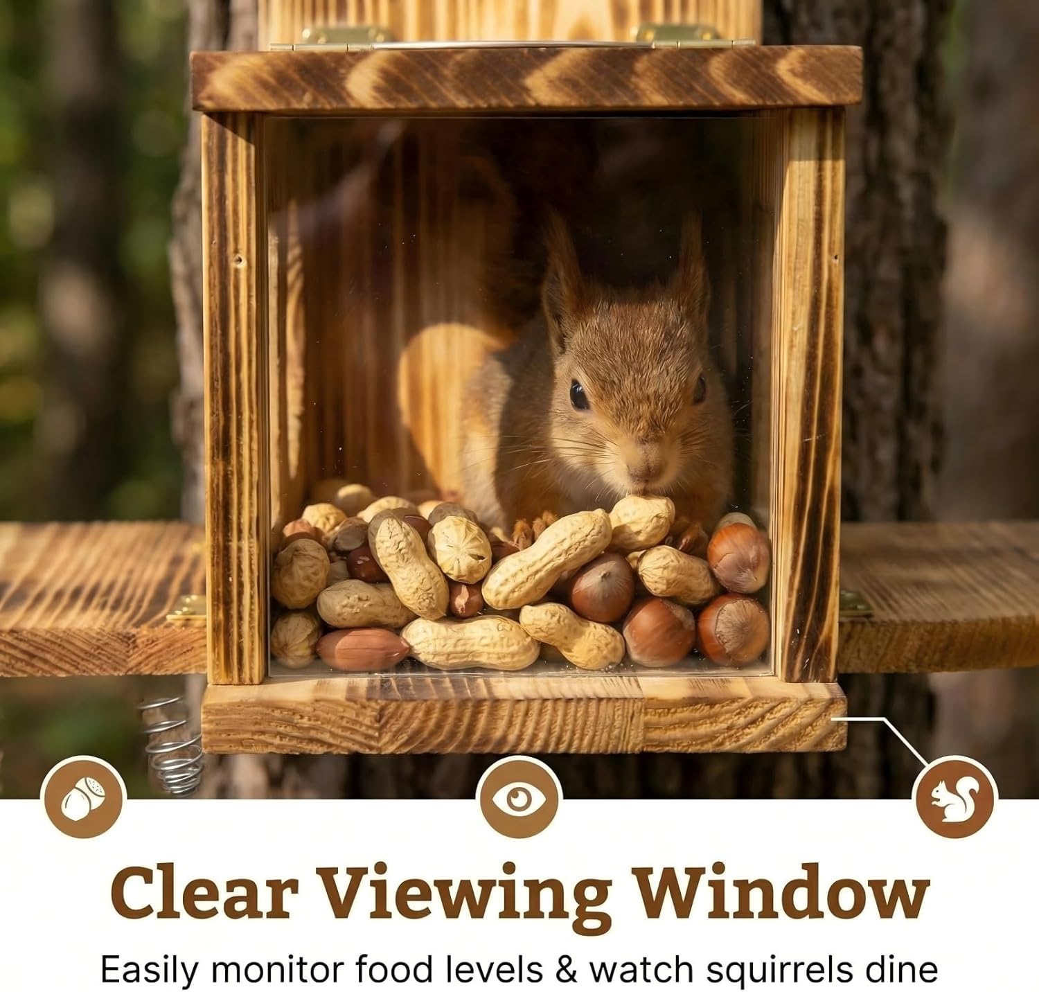 Squirrel House for Outside with Food Storage Box, Wooden Squirrels Nes