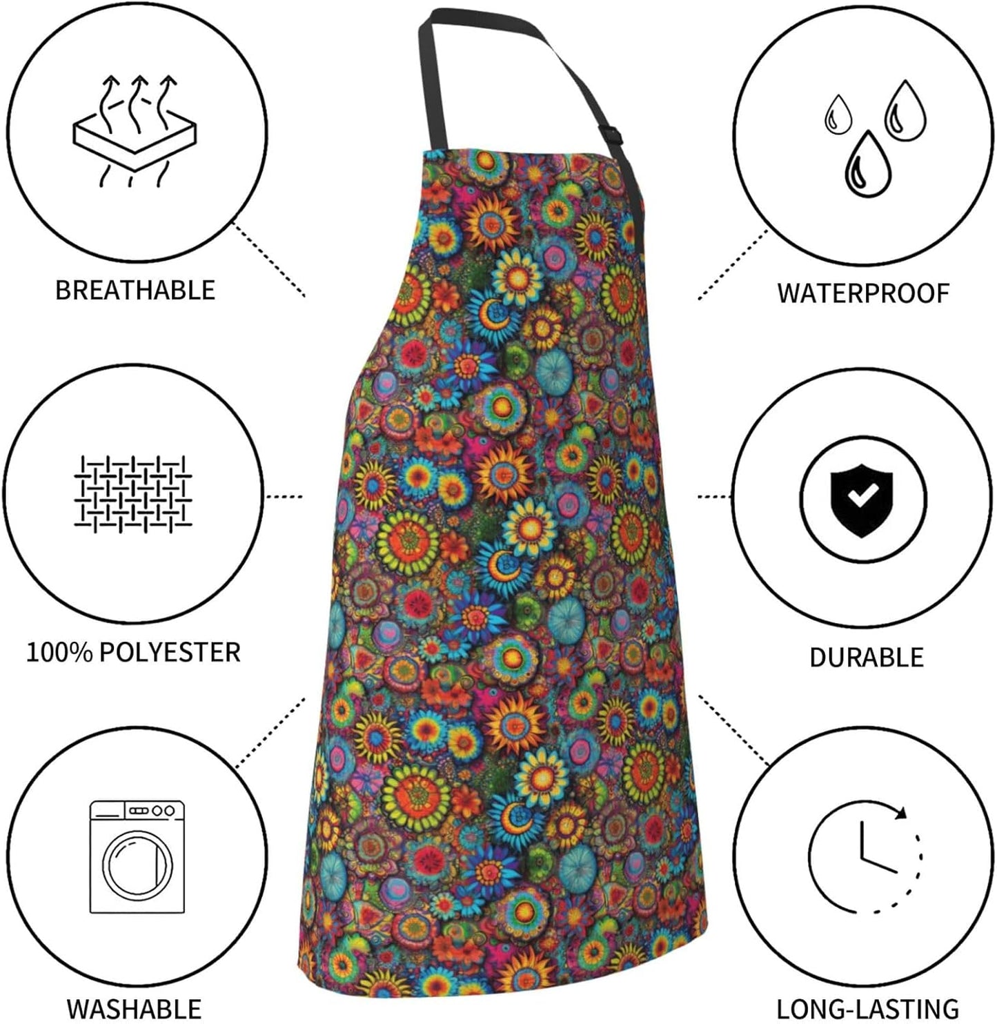 YANYU Hippie Pattern Print 28x33 In Kitchen Apron Stylish Chef Apron with Pockets for Cooking Baking Painting
