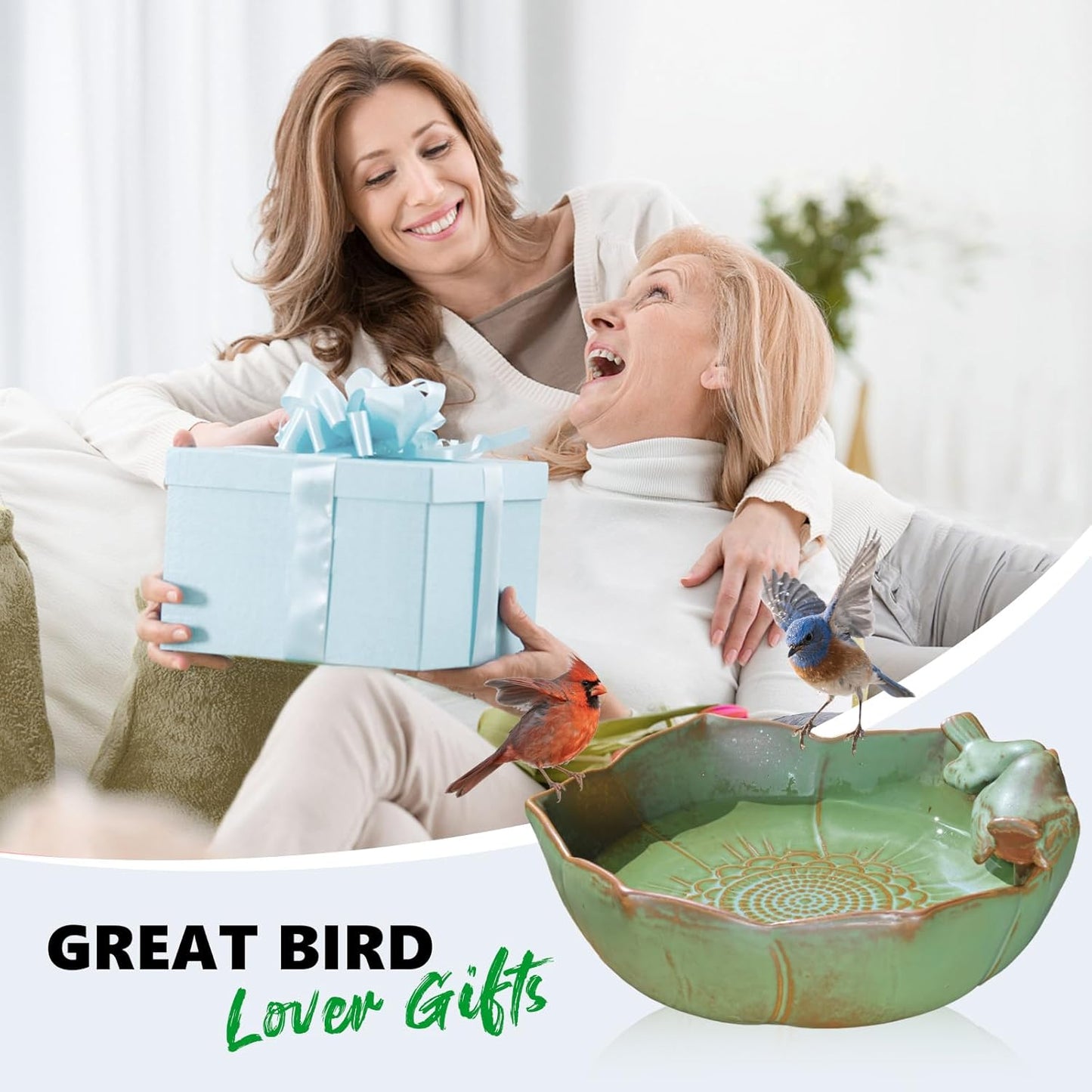 Ceramic Bird Bath for Outdoors, 10.1” Ground Ceramic Bird Baths Bowl f