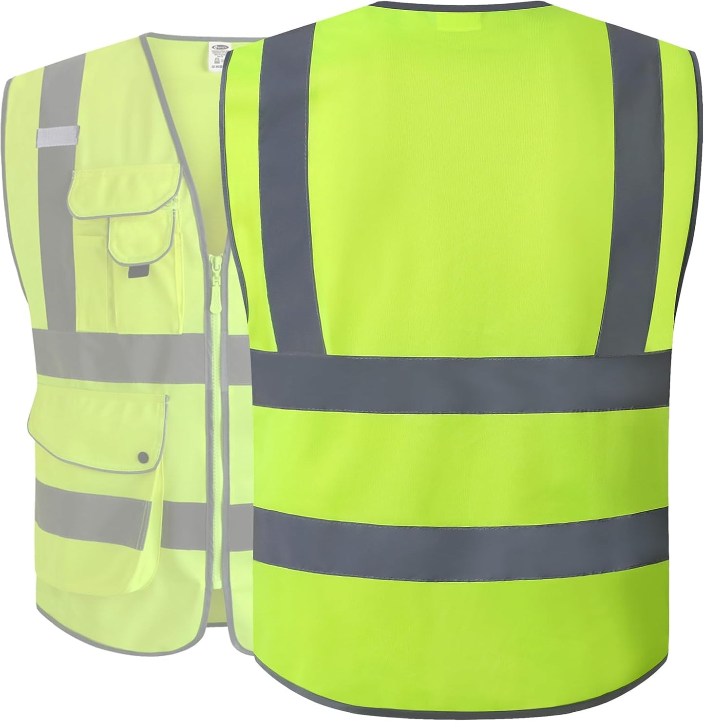 JKSafety 9 Pockets Class 2 High Visibility Zipper Front Safety Vest Wi