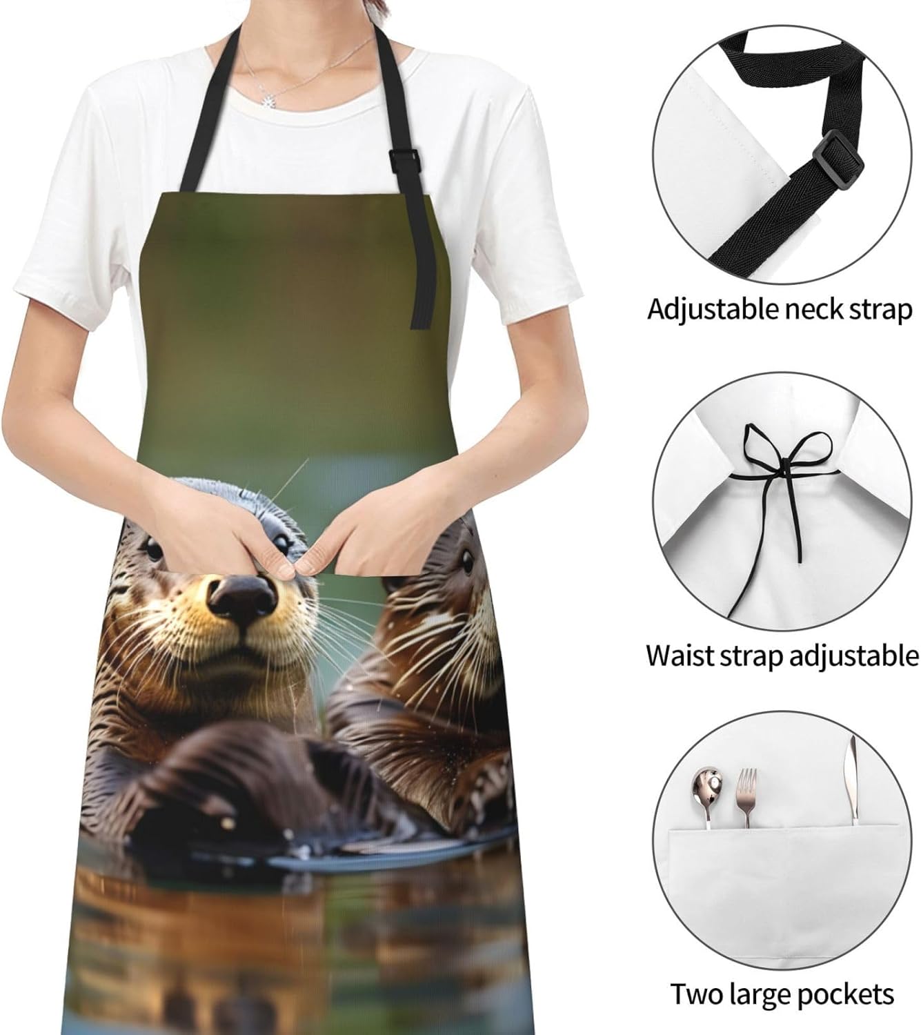 Otters print Waterproof apron with pocket adjustable cooking apron for adult kitchen bibs to bake
