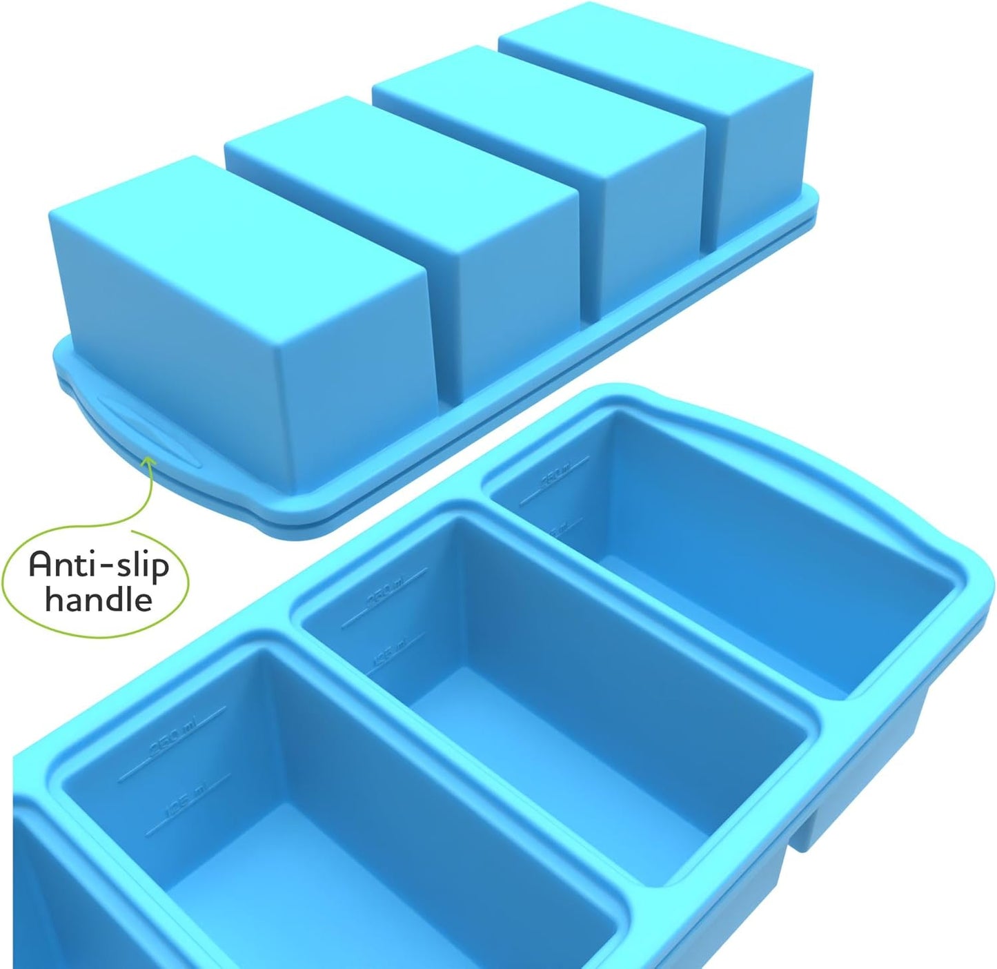 Silicone Freezer Trays with Lid,1-cup Soup Freezer Container large Ice Cube Molds with Reinforced Steel Ring Top for freezing Soup Sauce Broth Leftovers oven Dishwasher -Safe(2-Pack)