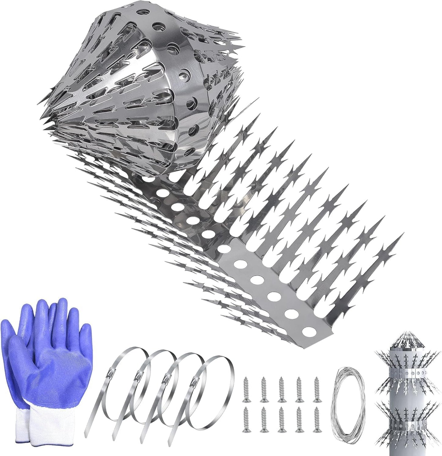 Raccoons Squirrel Baffle Spikes Deterrent, 80in Stainless Steel Pigeon