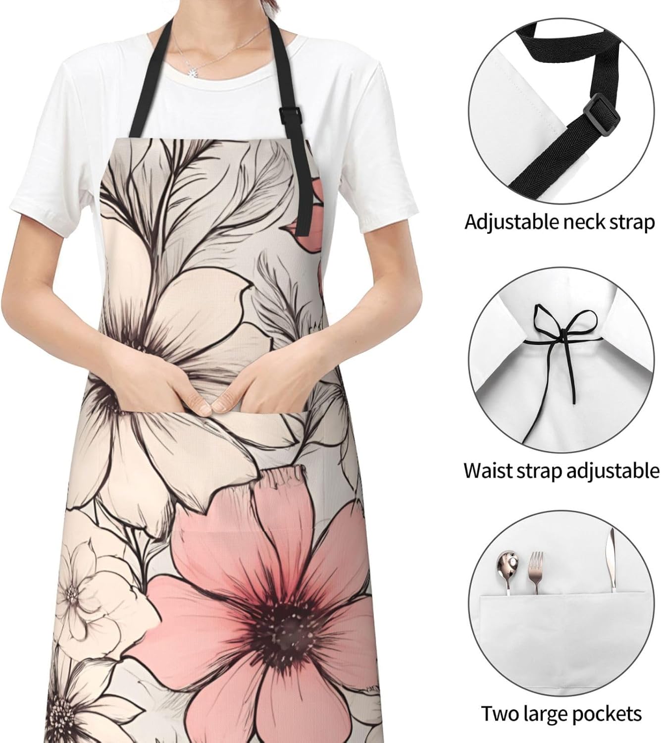 YANYU flower Print 28x33 In Kitchen Apron Stylish Chef Apron with Pock