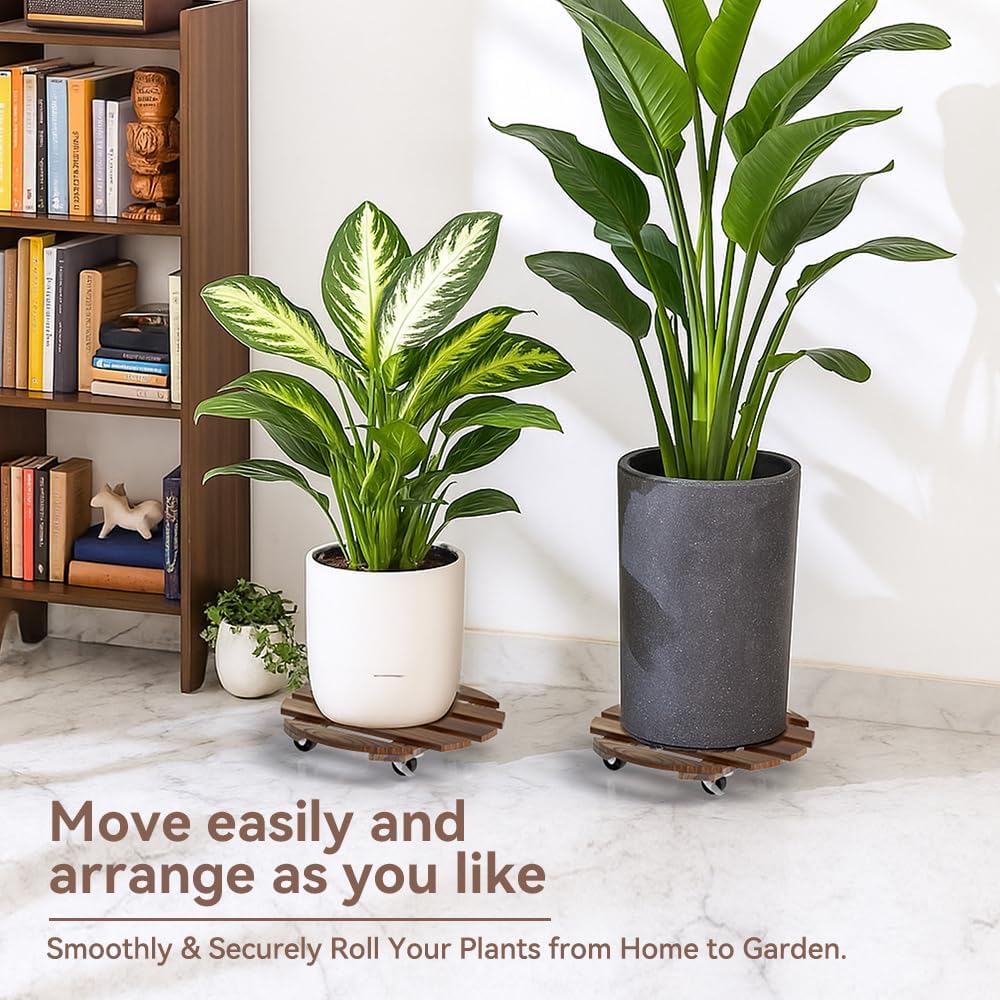 2 Pack Plant Stand Indoor and Outdoor, 12IN Premium Wooden Plant Caddy