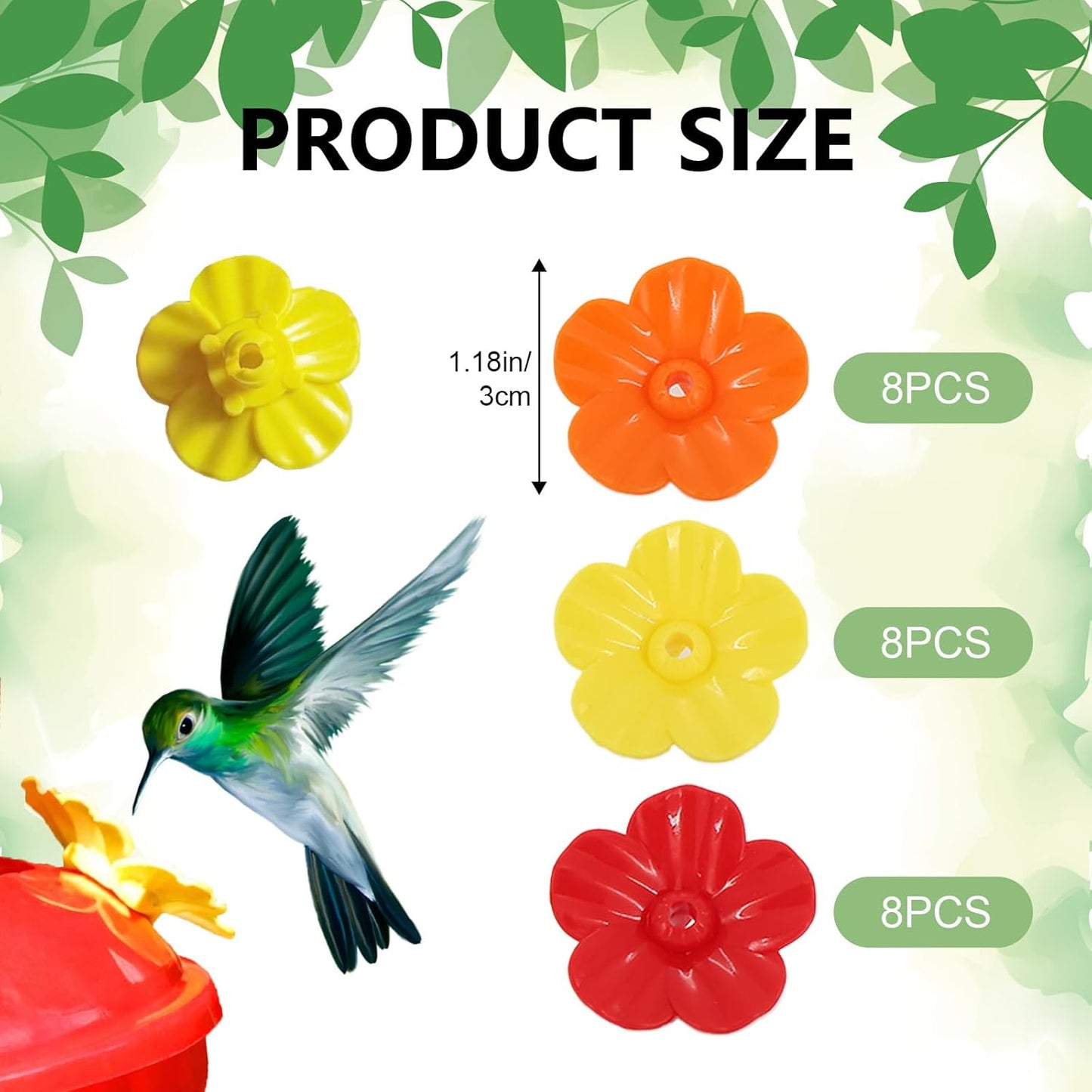 Floral Tip Hummingbird Feeder Tubes, Hummingbird Feeder Replacement Parts, Outside Flower Bird Water Feeders Tubes Stoppers, Drip Resistant Tip Silicone Flowers for Outdoor Tree Window