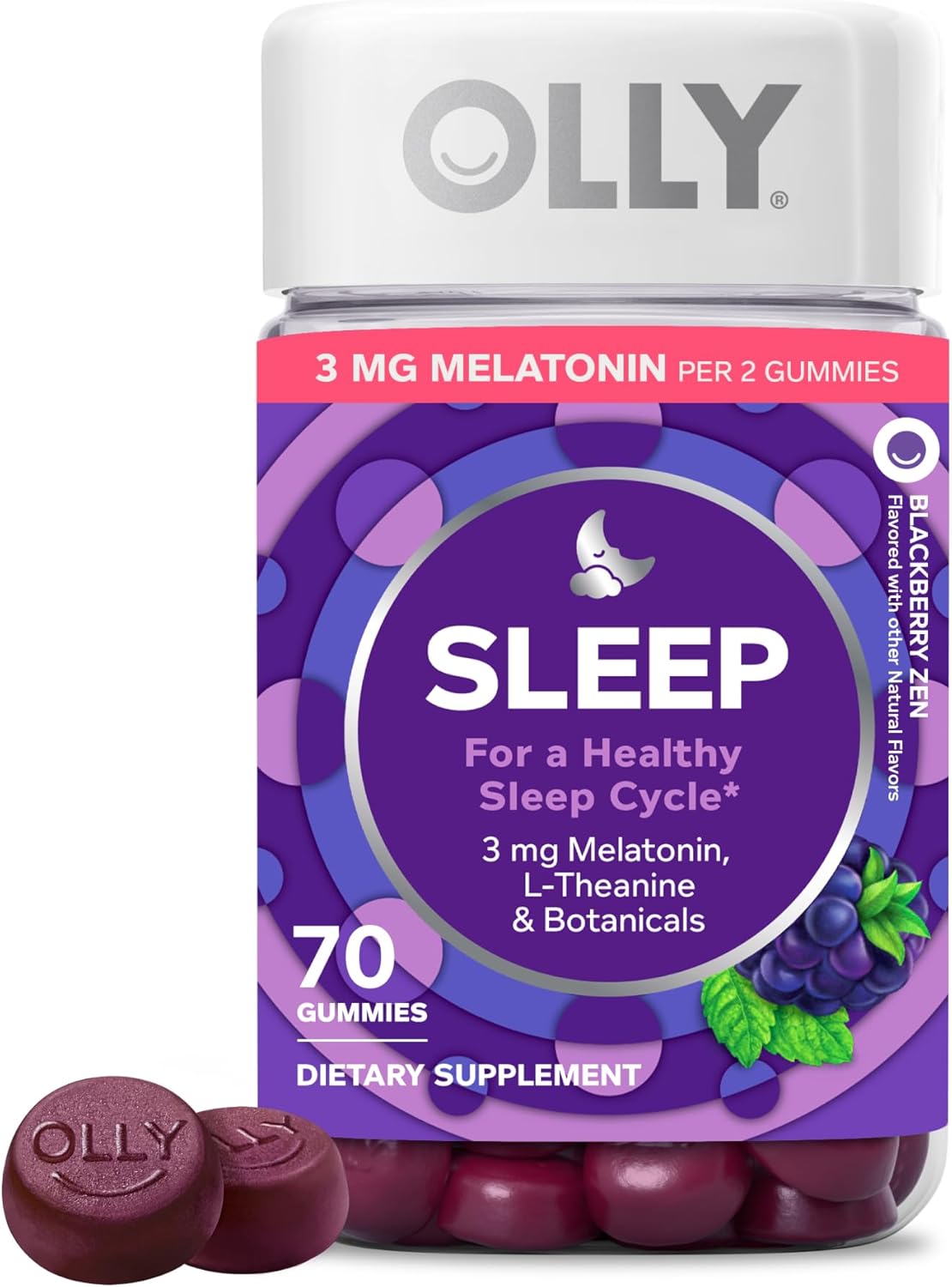 OLLY Sleep Gummy, 3 mg Melatonin, L-Theanine, Chamomile, Lemon Balm, S