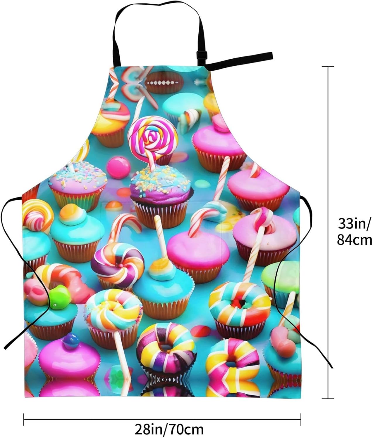 Colorful Sweet Lollipop Cupcake Donut Print Laundry apron 28x33 In Waterproof Kitchen Apron with Pockets for Cooking Baking