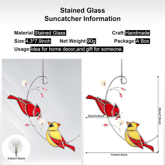 Stained Glass Cardinal Suncatchers for Women Gifts,Male & Female Cardinal Sun Catcher Stained Glass for Window Hangings,Red Birds Sun Catchers for Christmas Dec, Rememberce Gifts for Bird Lovers