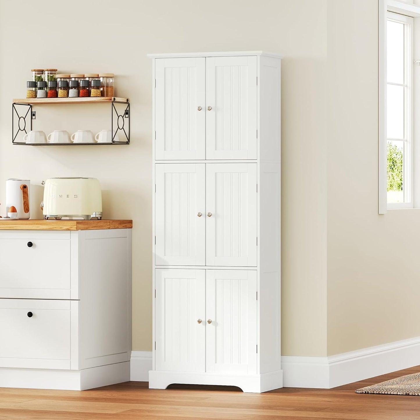 ChooChoo Tall Bathroom Storage Cabinet with 6 Doors, Freestanding Floo