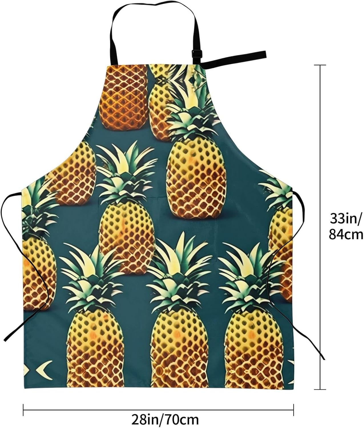 Retro Pineapple print Waterproof chef's apron with pocket apron for kitchen cooking baking barbecue and gardening