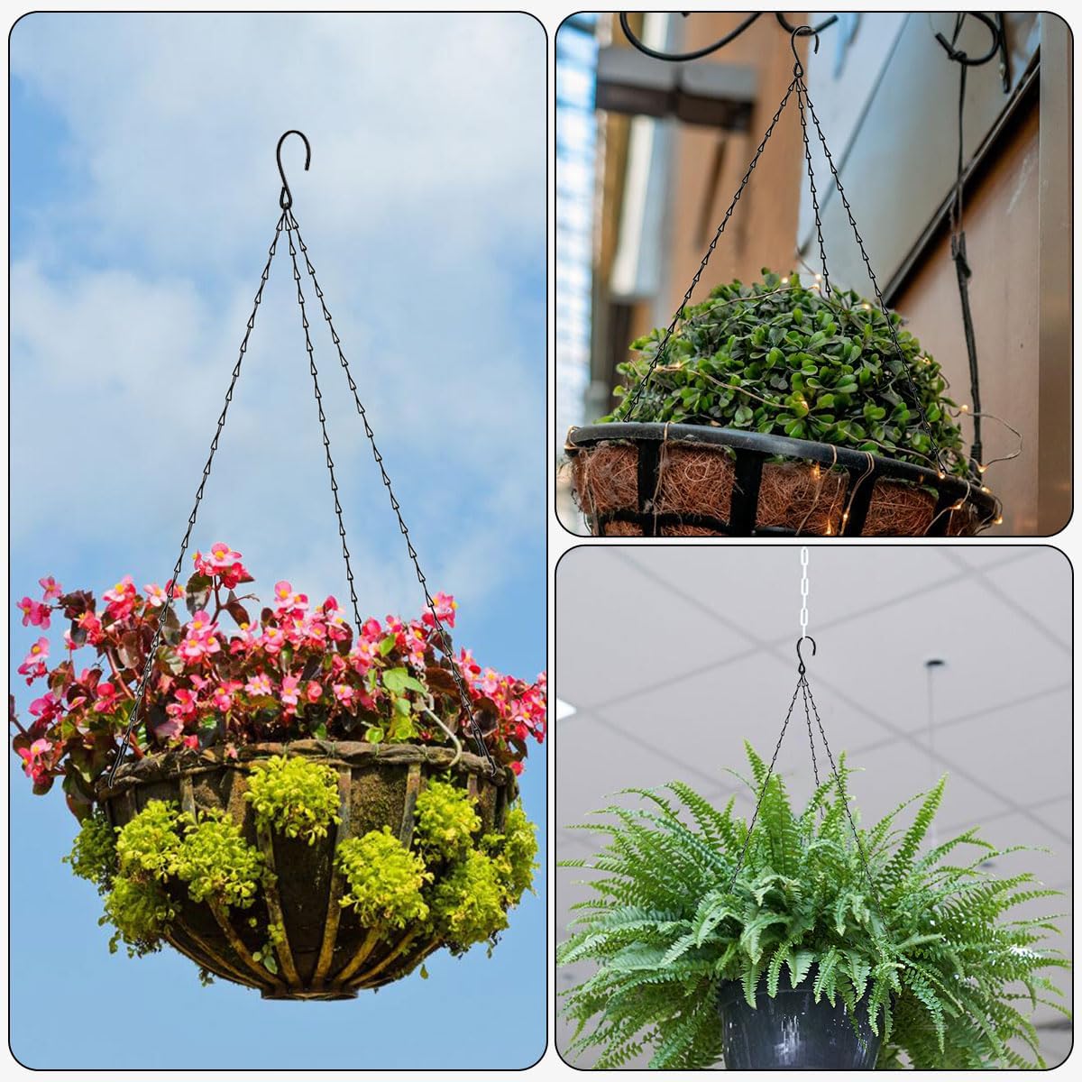 4PCS 20In Hanging Basket Chains, Chains for Hanging Baskets, chain plant hangers, Hanging Plant Chain, Pot Hangers decorative outdoor decorative chains for hanging bird feeder chain planter(Black)