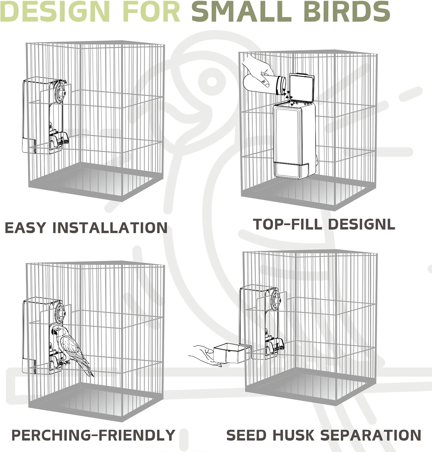 Automatic Bird Feeder, Bird Cage Feeder with Perch for Parakeet Canary