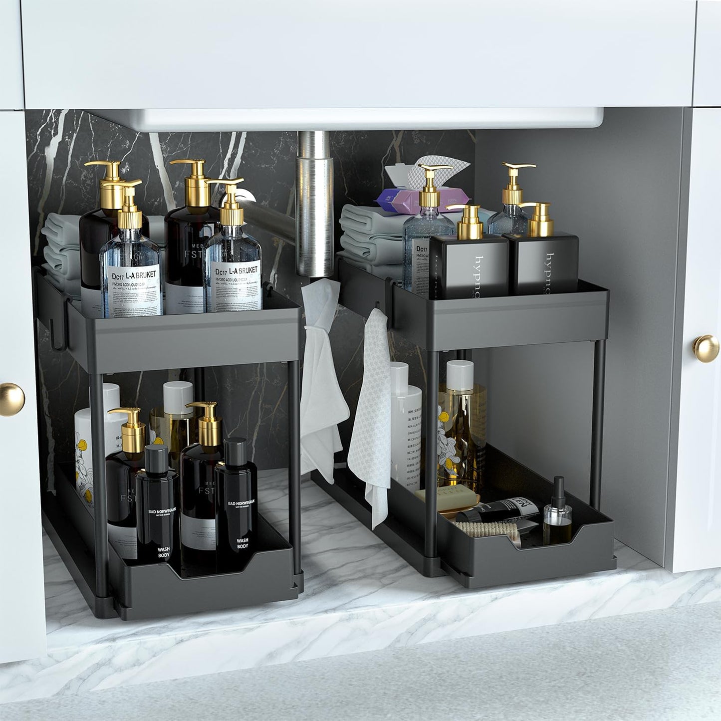 DEKAVA Under Sink Organizer 2 Pack, Bathroom Cabinet Organizer, 2 Tier
