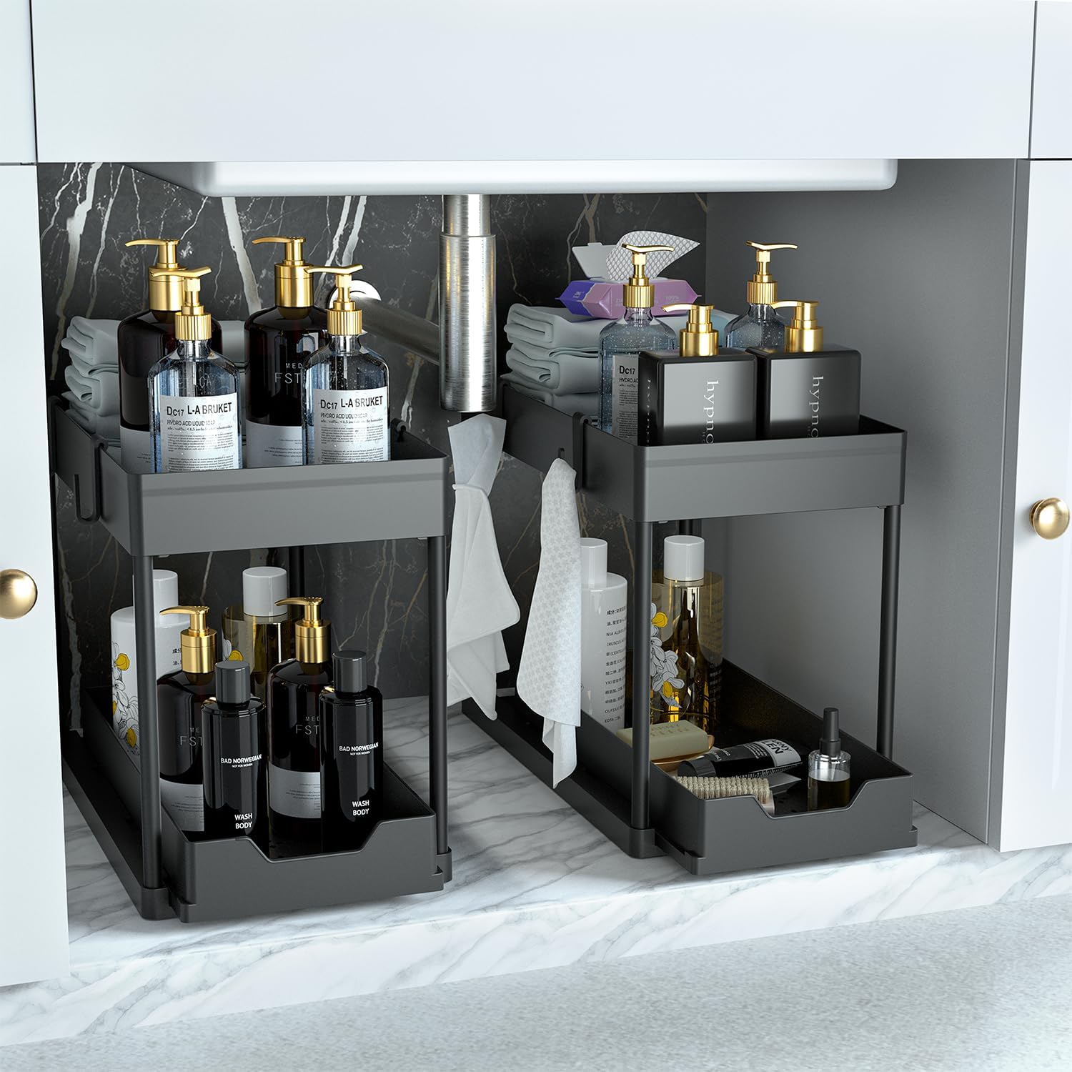 DEKAVA Under Sink Organizer 2 Pack, Bathroom Cabinet Organizer, 2 Tier